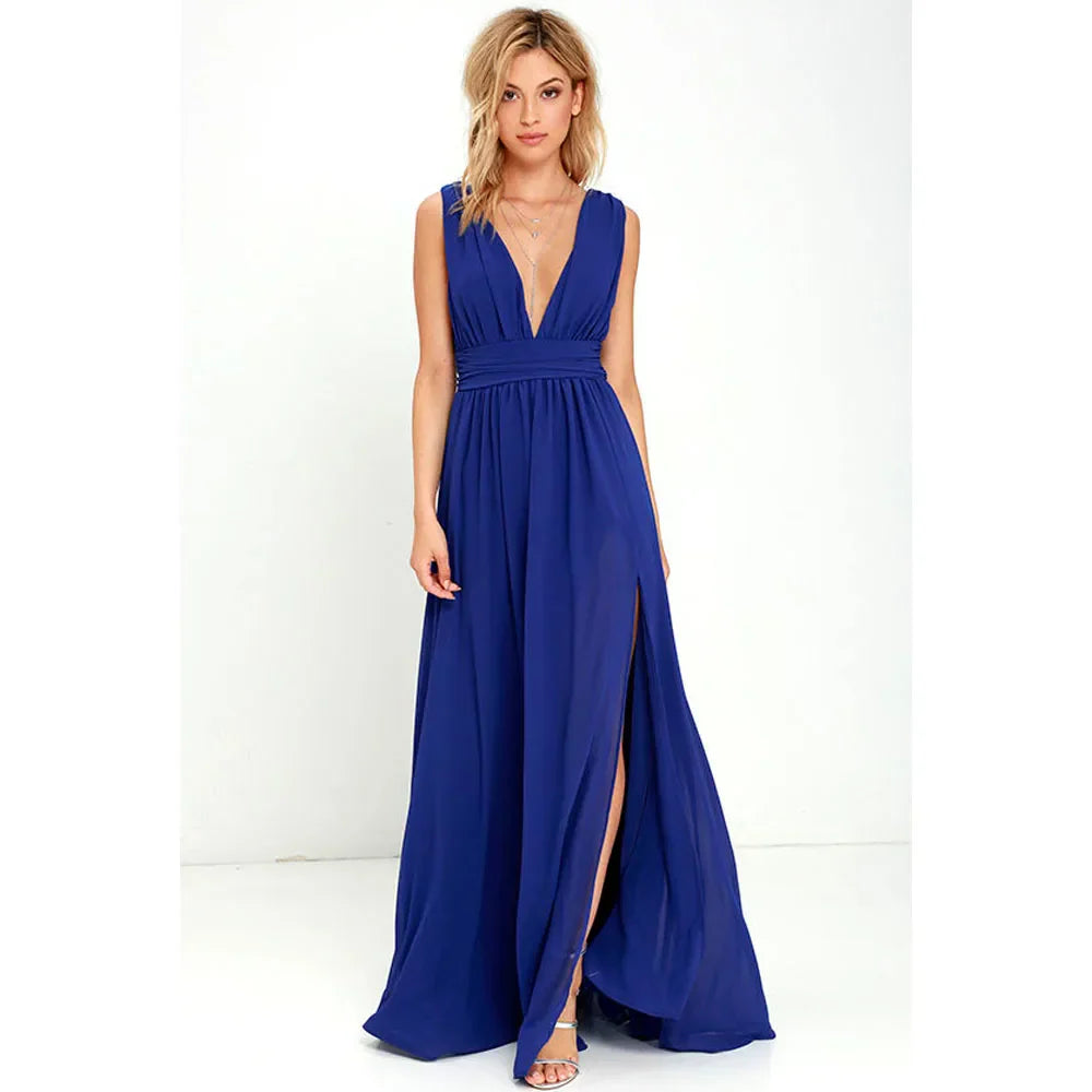 Sexy Backless Mesh Maxi Red Party Dress