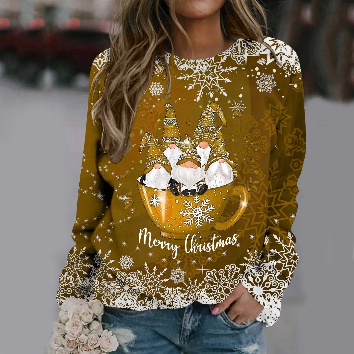 Carmen | Warm crew neck sweater with Merry Christmas print for women