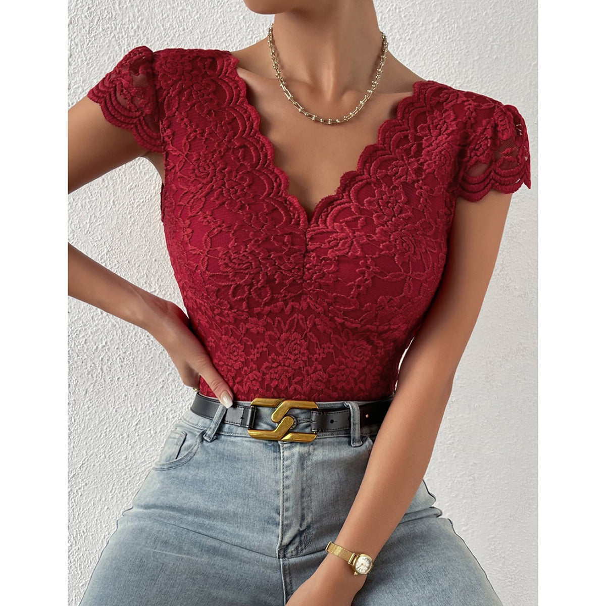 Avice® | Figure-Hugging Lace Bodysuits With V-Neck