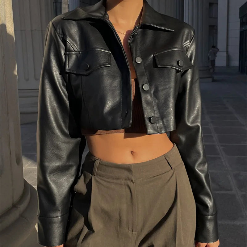 Simona | Leather jacket for women with long sleeves