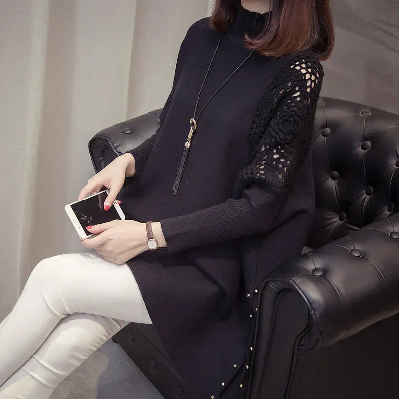 Rita | Women's Wrap Beading Embroidery Half Neck Loose Pullover Sweater