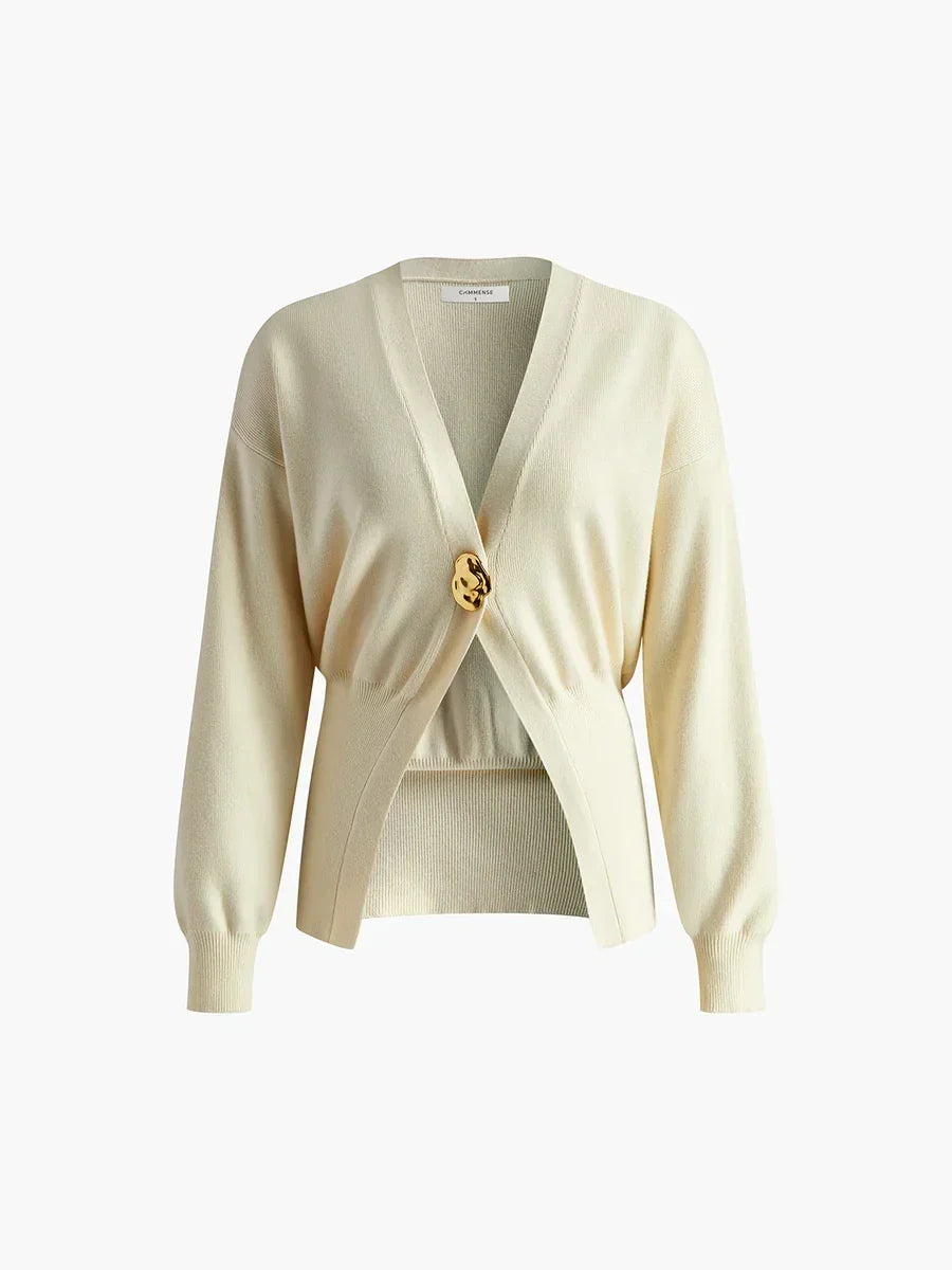 Brigida | Stylish women's knitted sweater with a button placket in a solid color