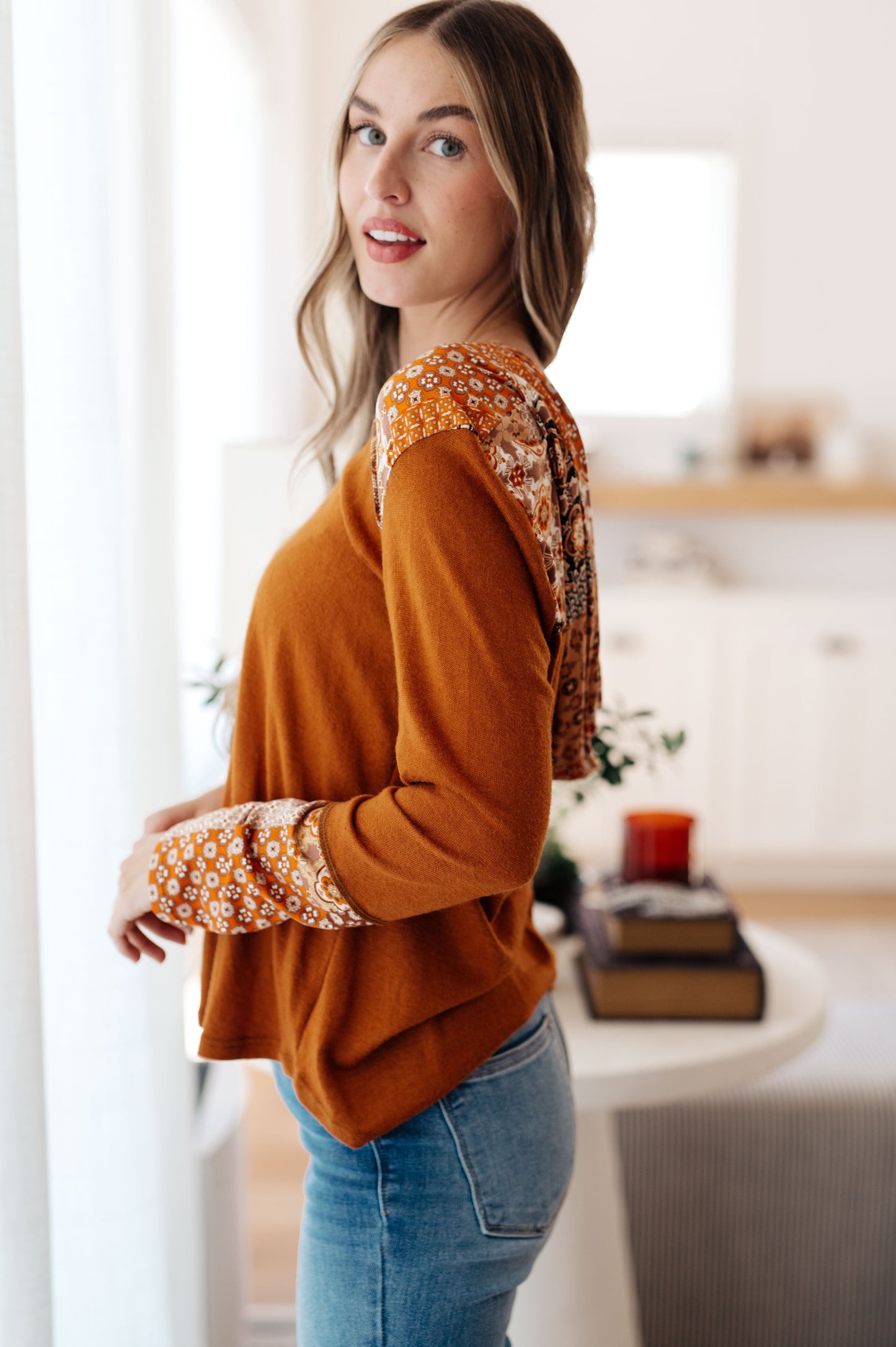 Elin | Sipping Iced Tea mixed print hoodie.