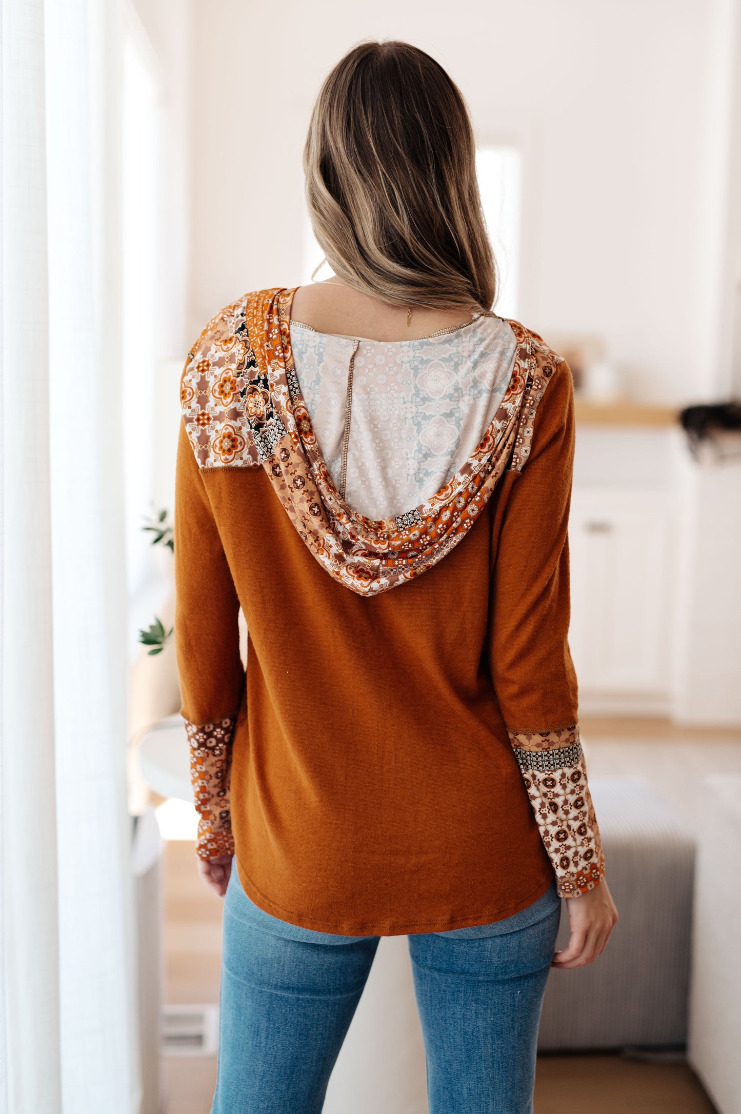 Elin | Sipping Iced Tea mixed print hoodie.