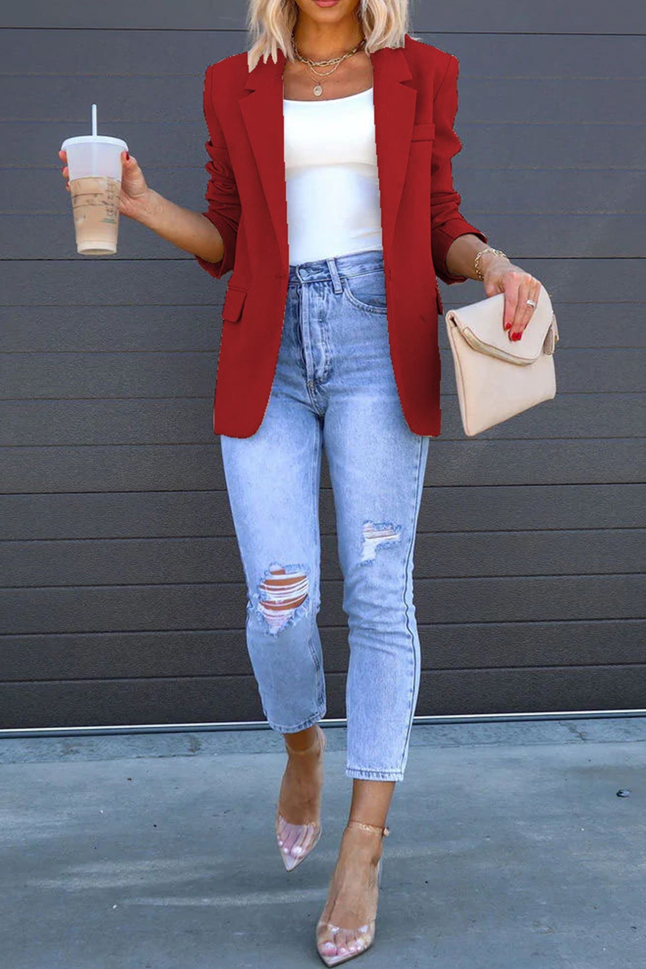 Diana | Solid color mid-length blazer with back slit