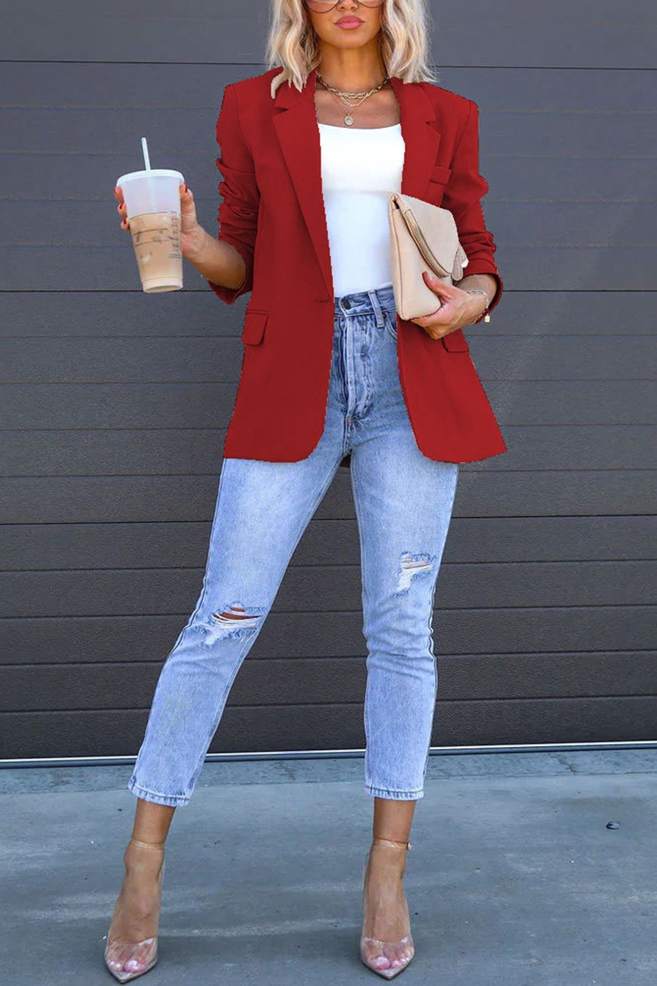 Diana | Solid color mid-length blazer with back slit