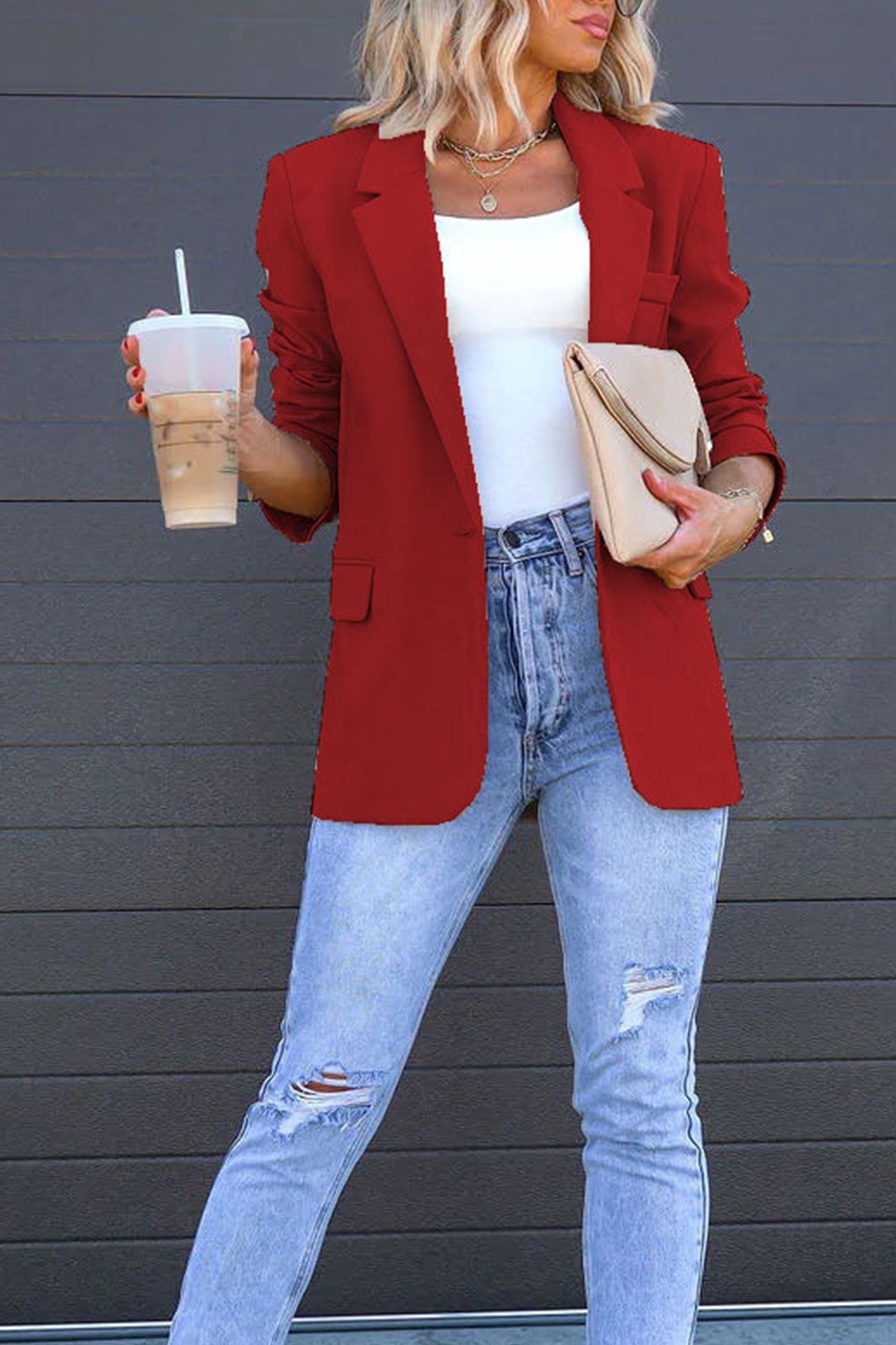 Diana | Solid color mid-length blazer with back slit