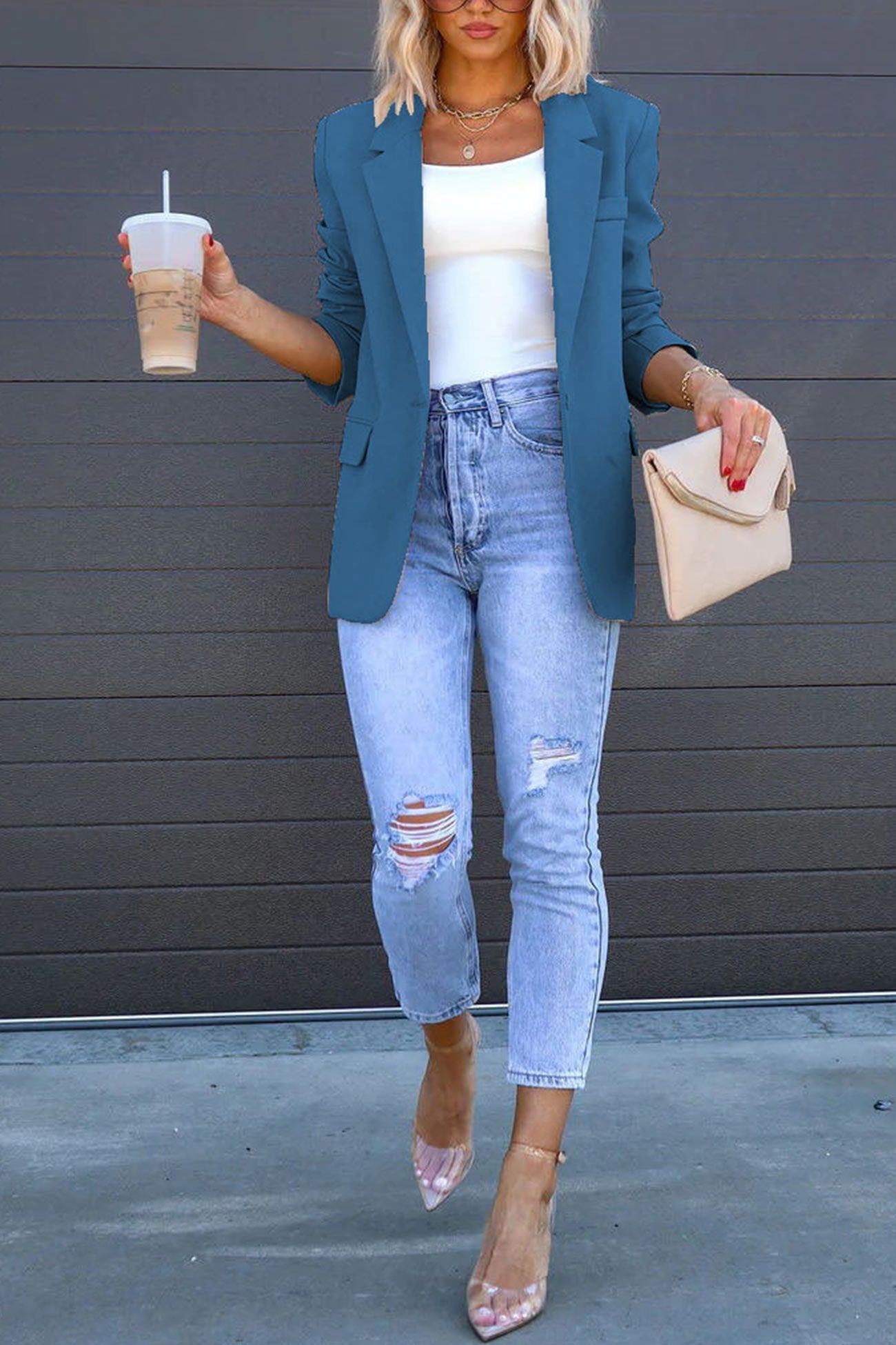 Diana | Solid color mid-length blazer with back slit