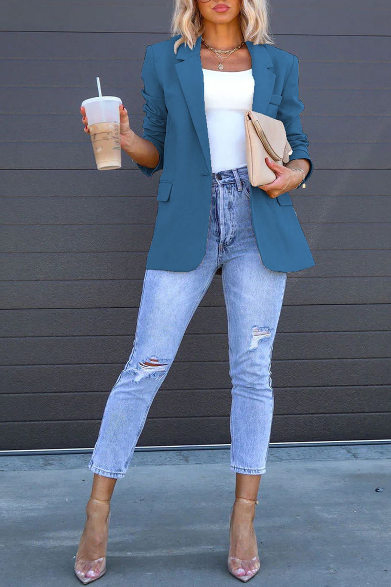 Diana | Solid color mid-length blazer with back slit