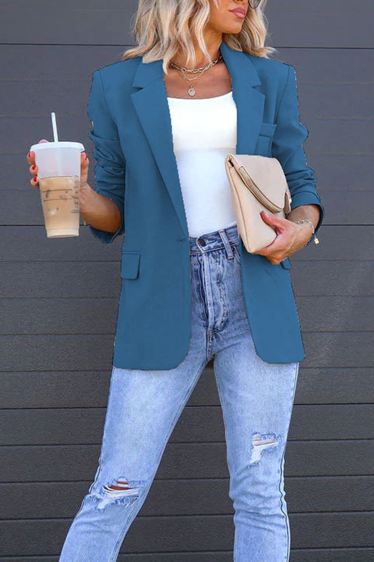 Diana | Solid color mid-length blazer with back slit