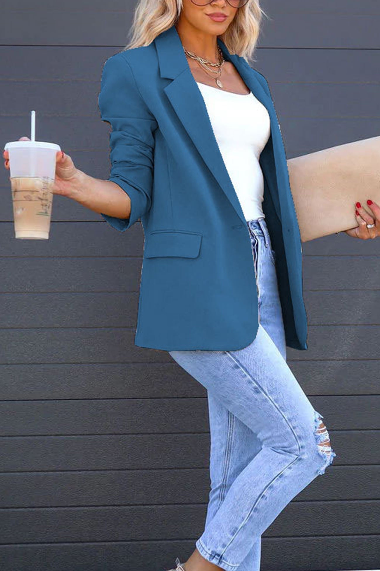 Diana | Solid color mid-length blazer with back slit