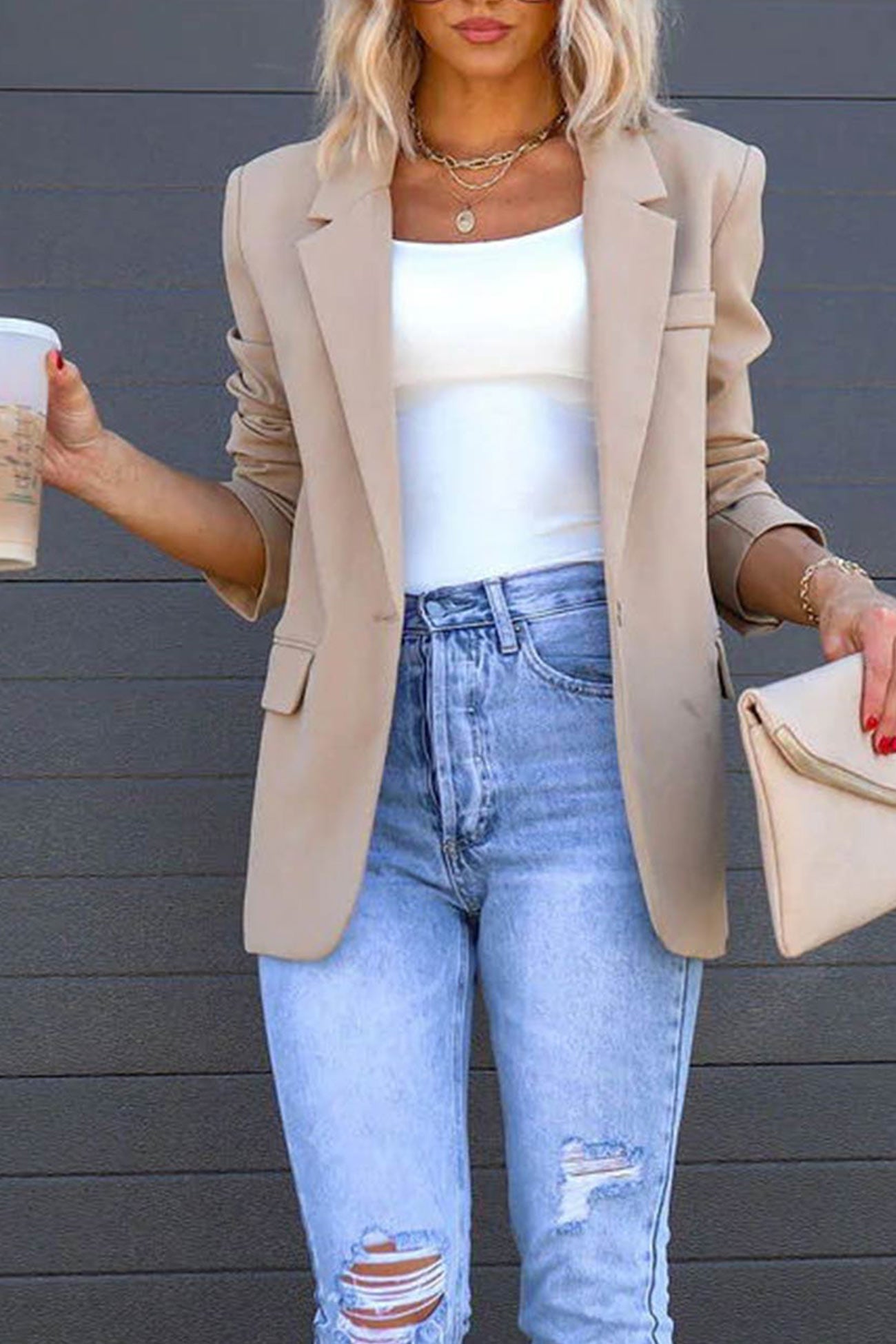 Diana | Solid color mid-length blazer with back slit