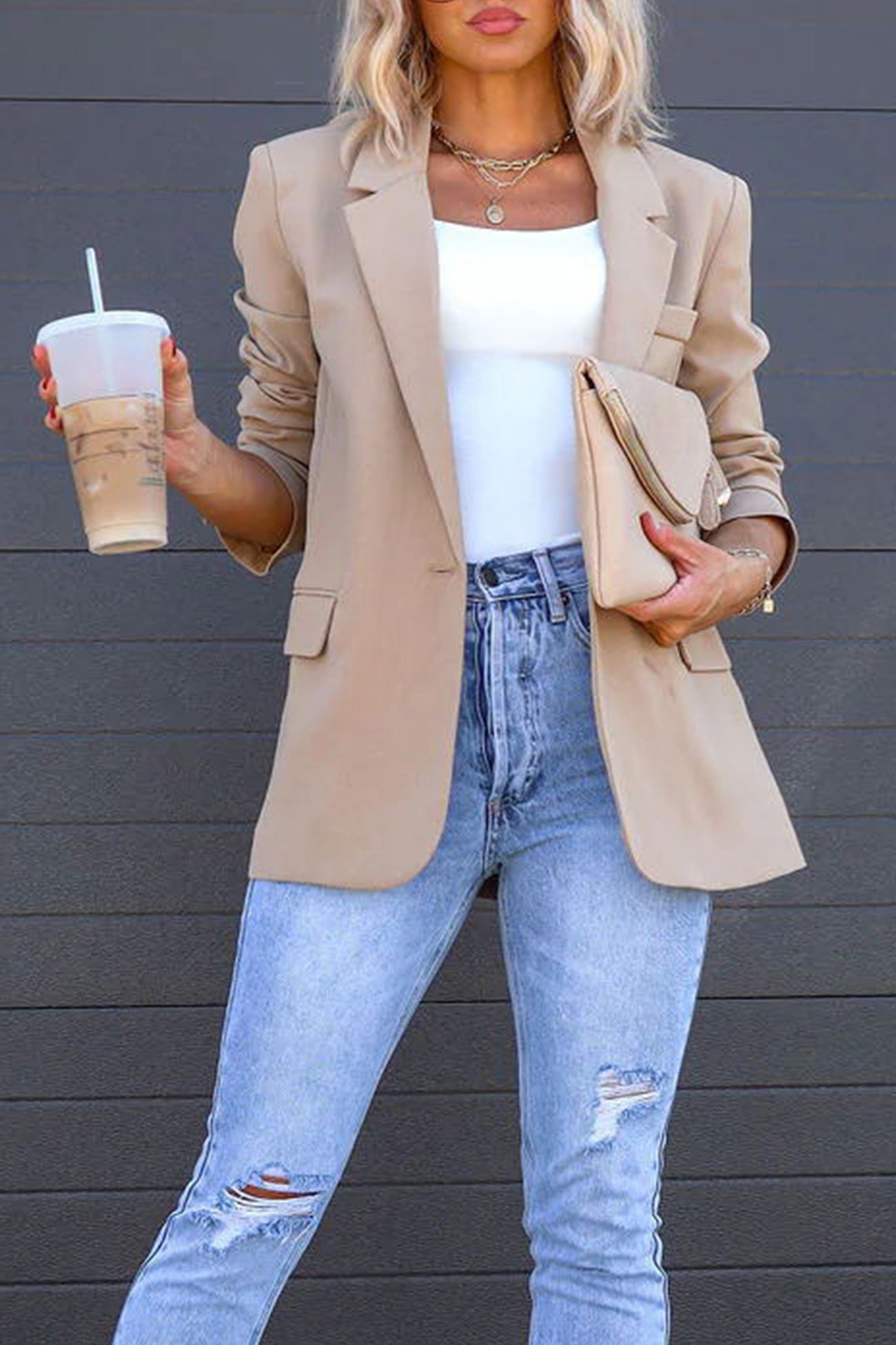 Diana | Solid color mid-length blazer with back slit
