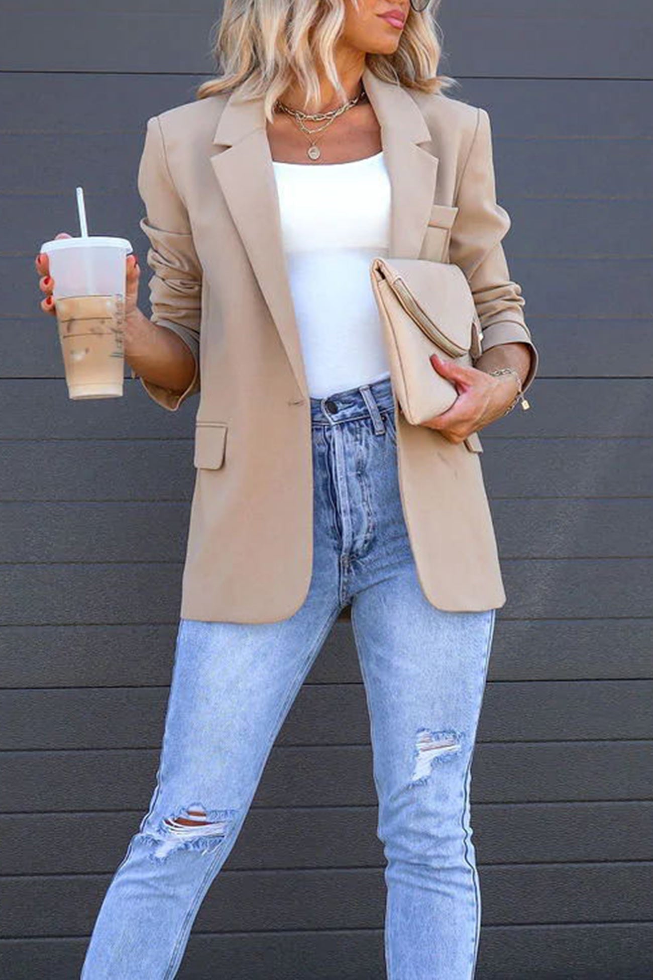Diana | Solid color mid-length blazer with back slit