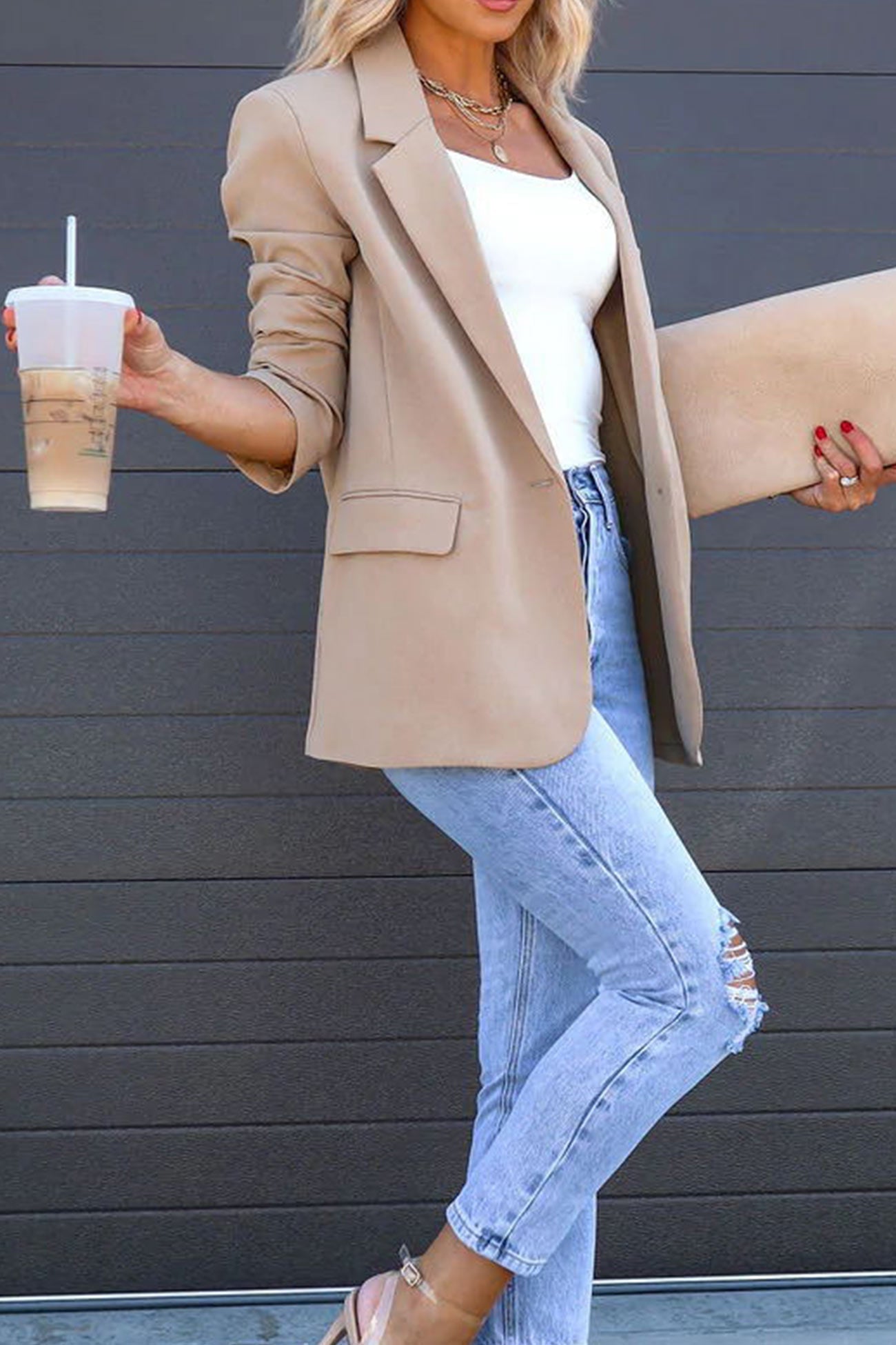 Diana | Solid color mid-length blazer with back slit