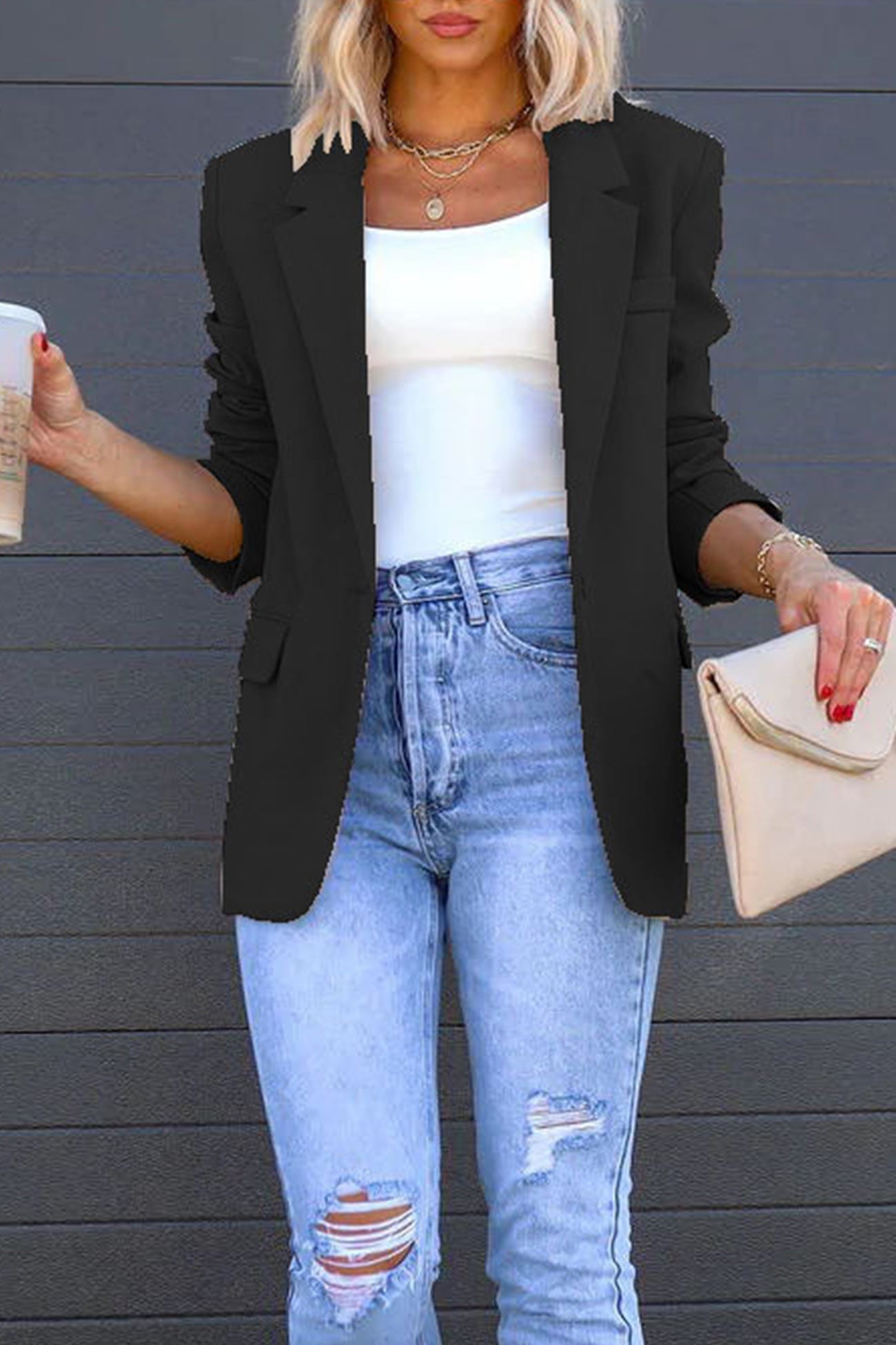 Diana | Solid color mid-length blazer with back slit
