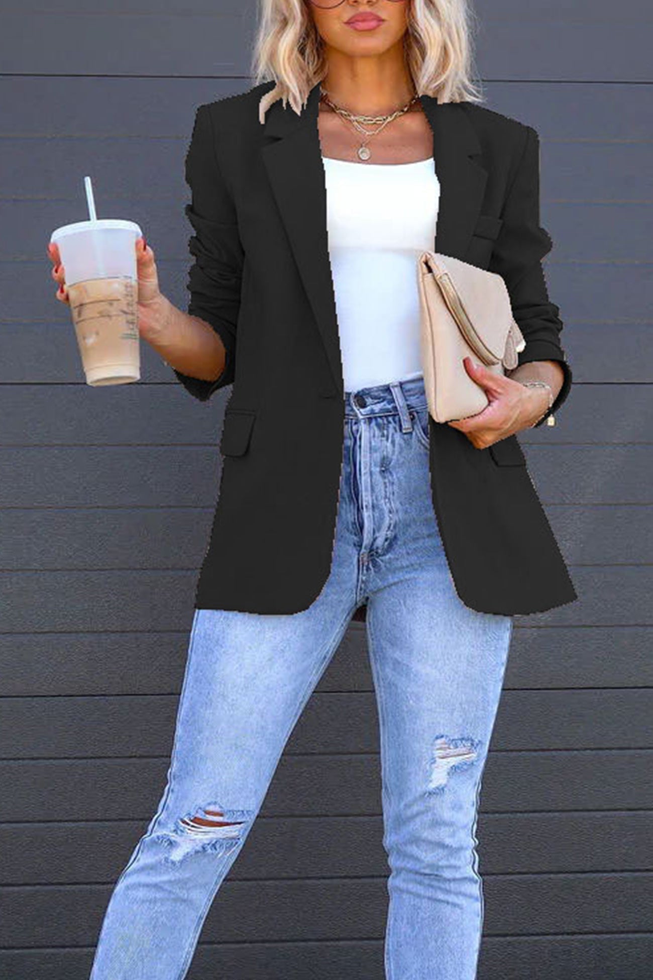 Diana | Solid color mid-length blazer with back slit