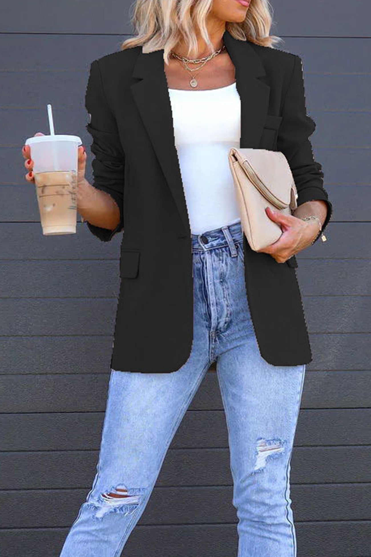 Diana | Solid color mid-length blazer with back slit