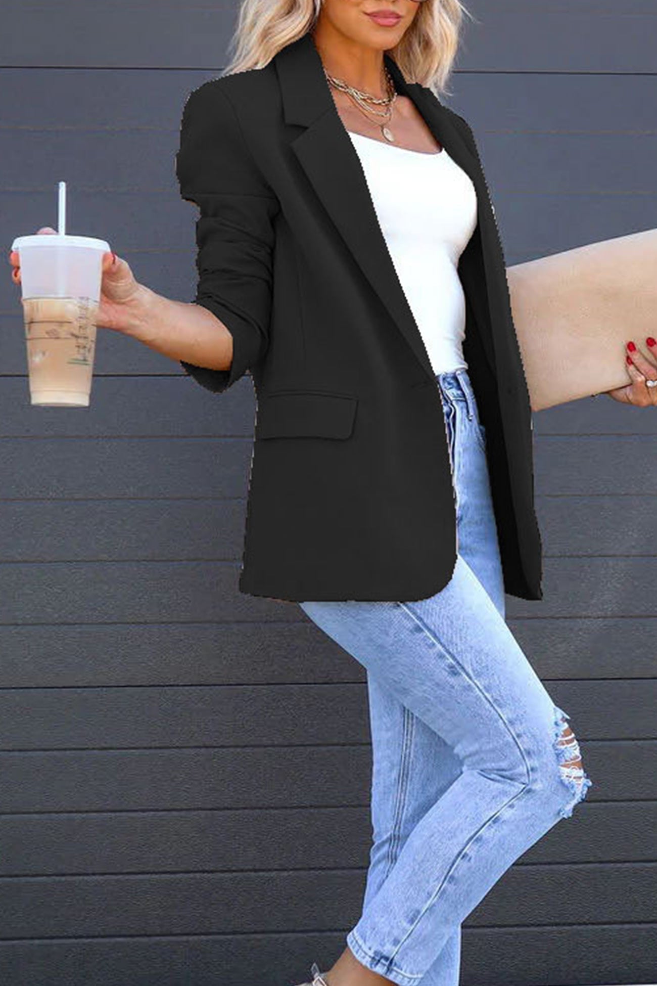 Diana | Solid color mid-length blazer with back slit