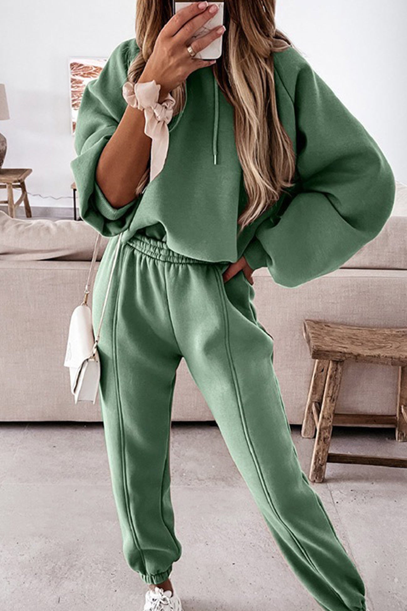 Inés | Solid color crop hoodie suits