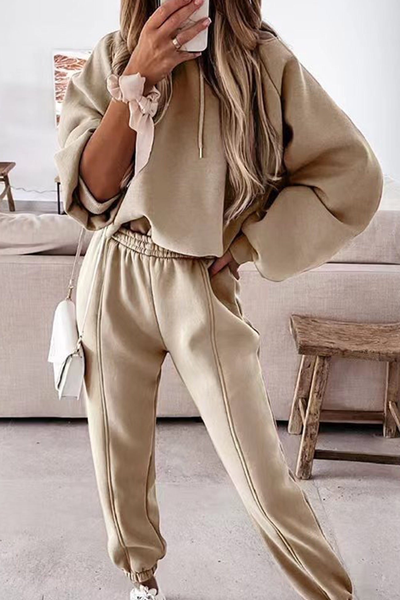 Inés | Solid color crop hoodie suits