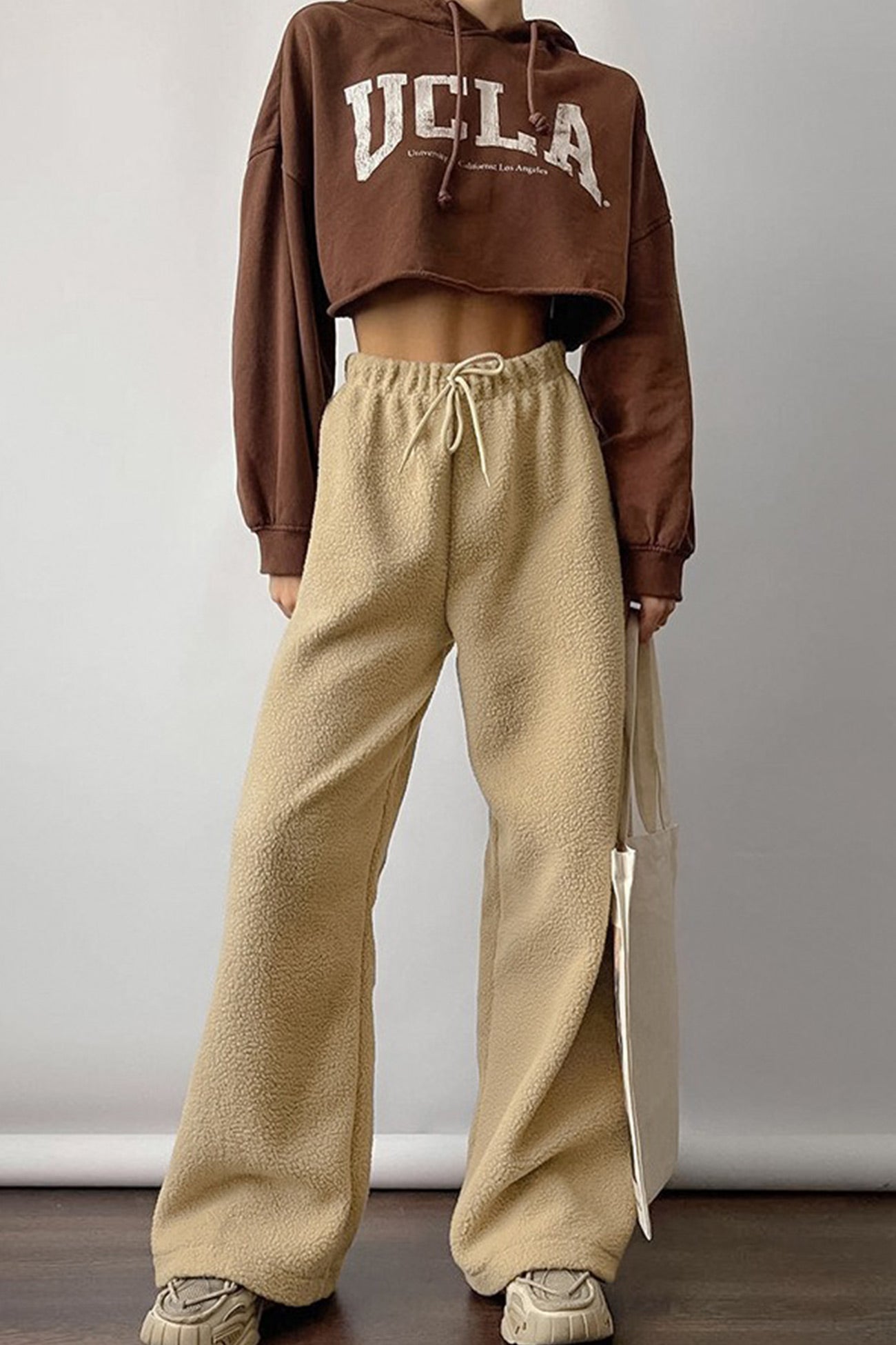 Clarisa | Plain fleece trousers with an elastic waistband