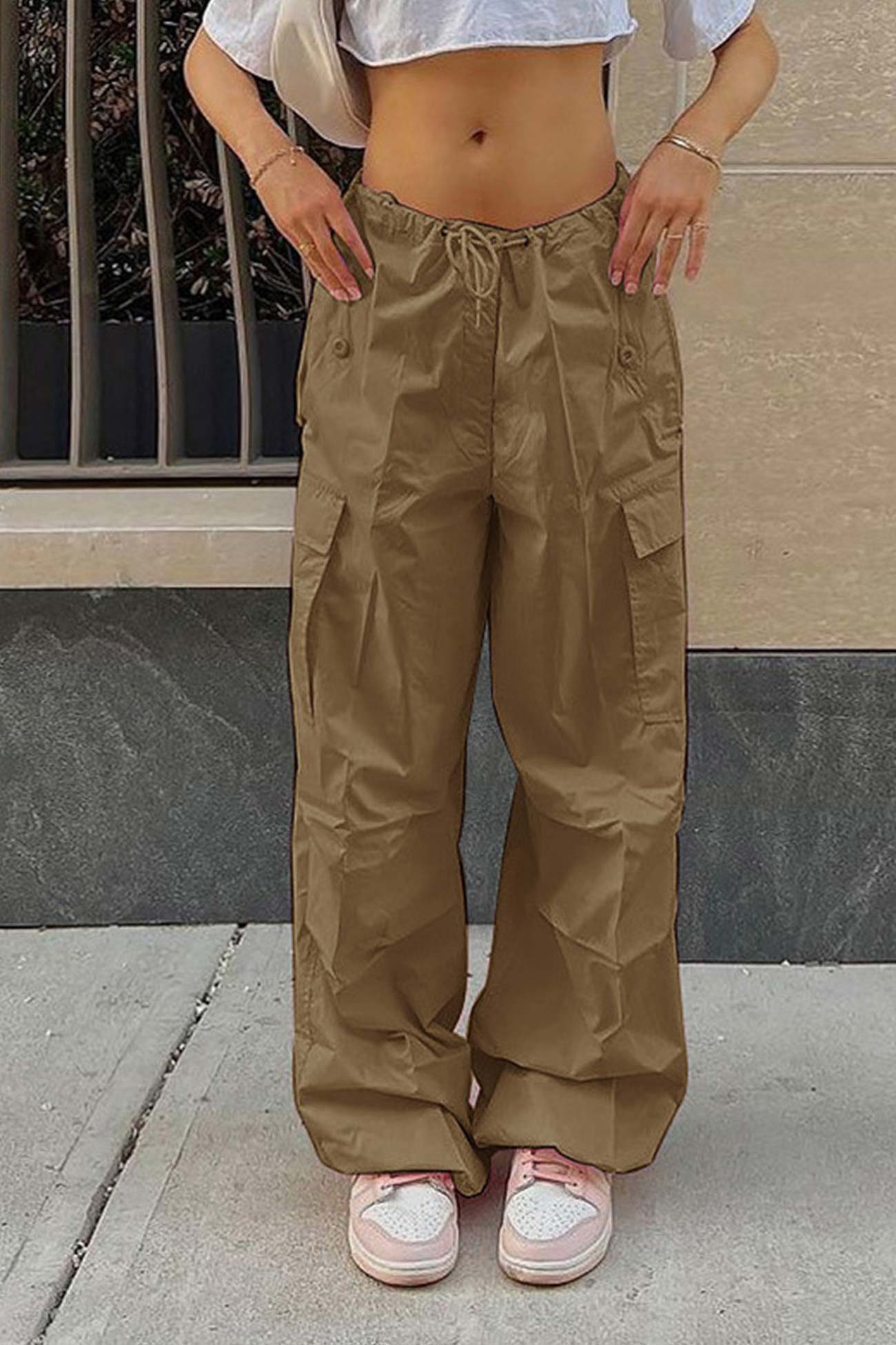 Valeria | Solid color high waist cargo pants