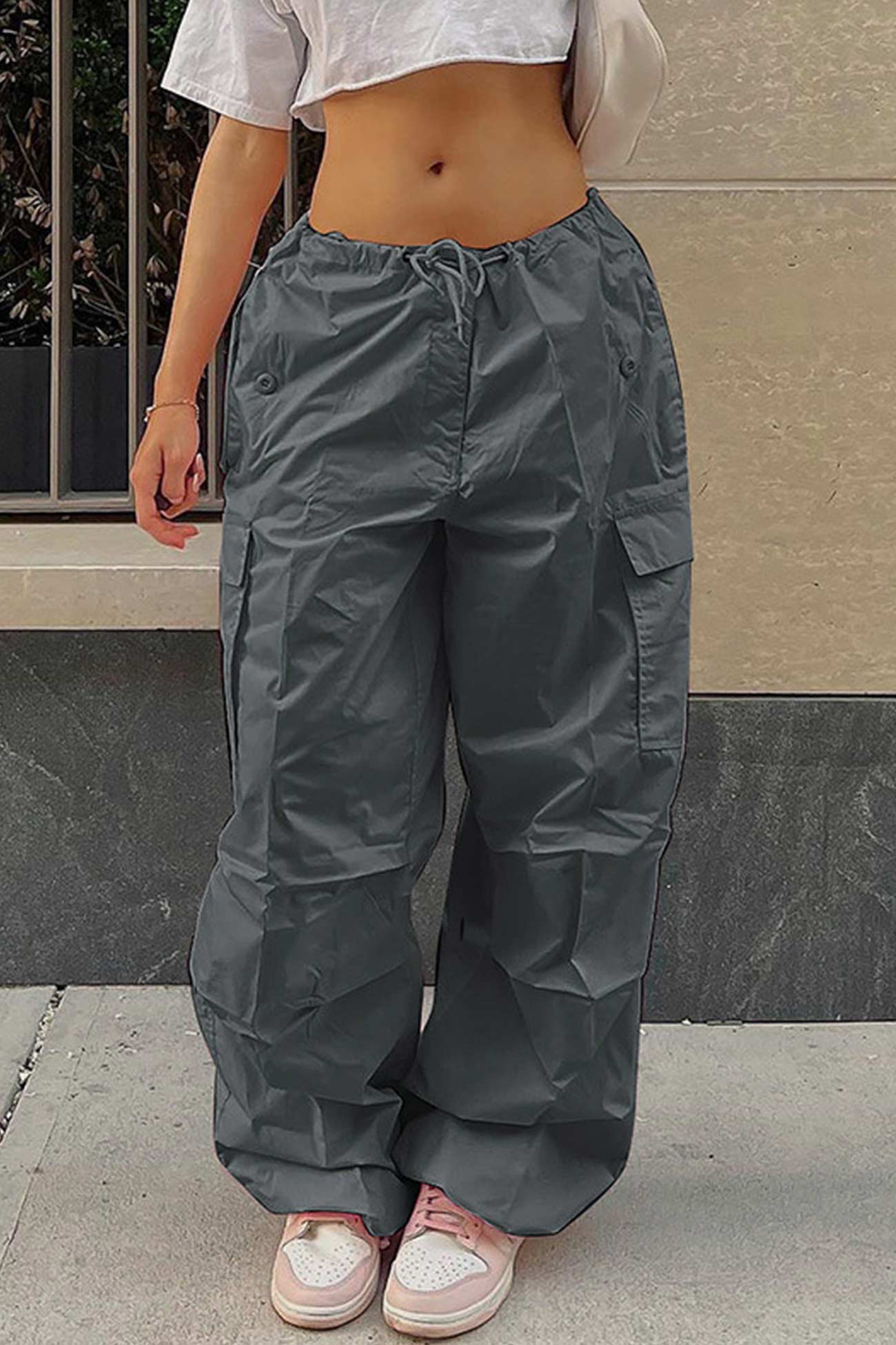 Valeria | Solid color high waist cargo pants