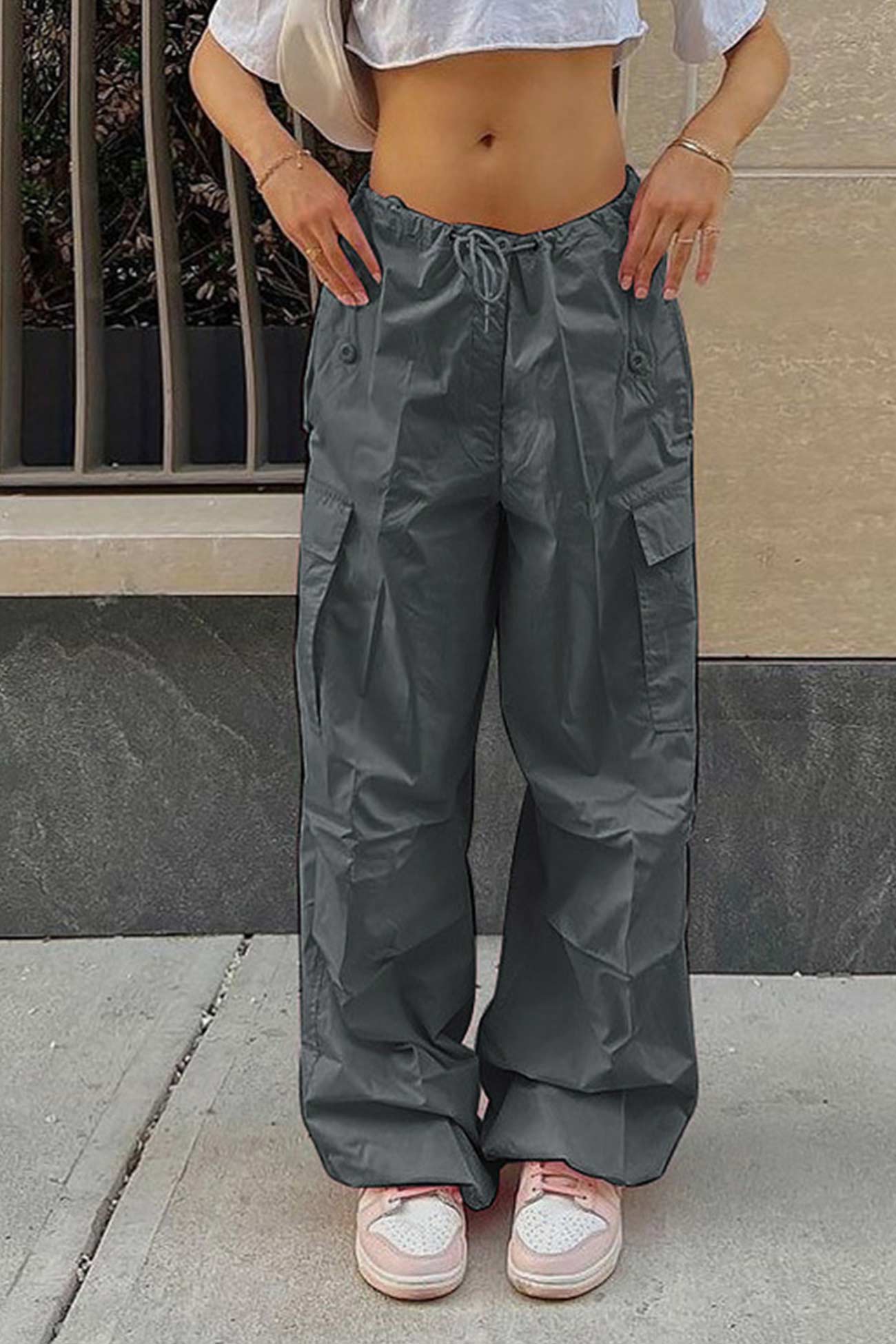 Valeria | Solid color high waist cargo pants