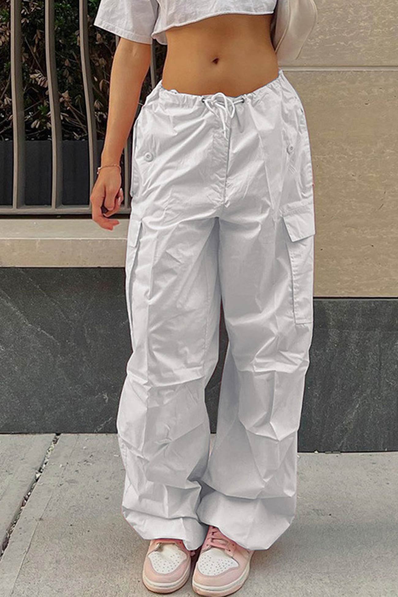 Valeria | Solid color high waist cargo pants