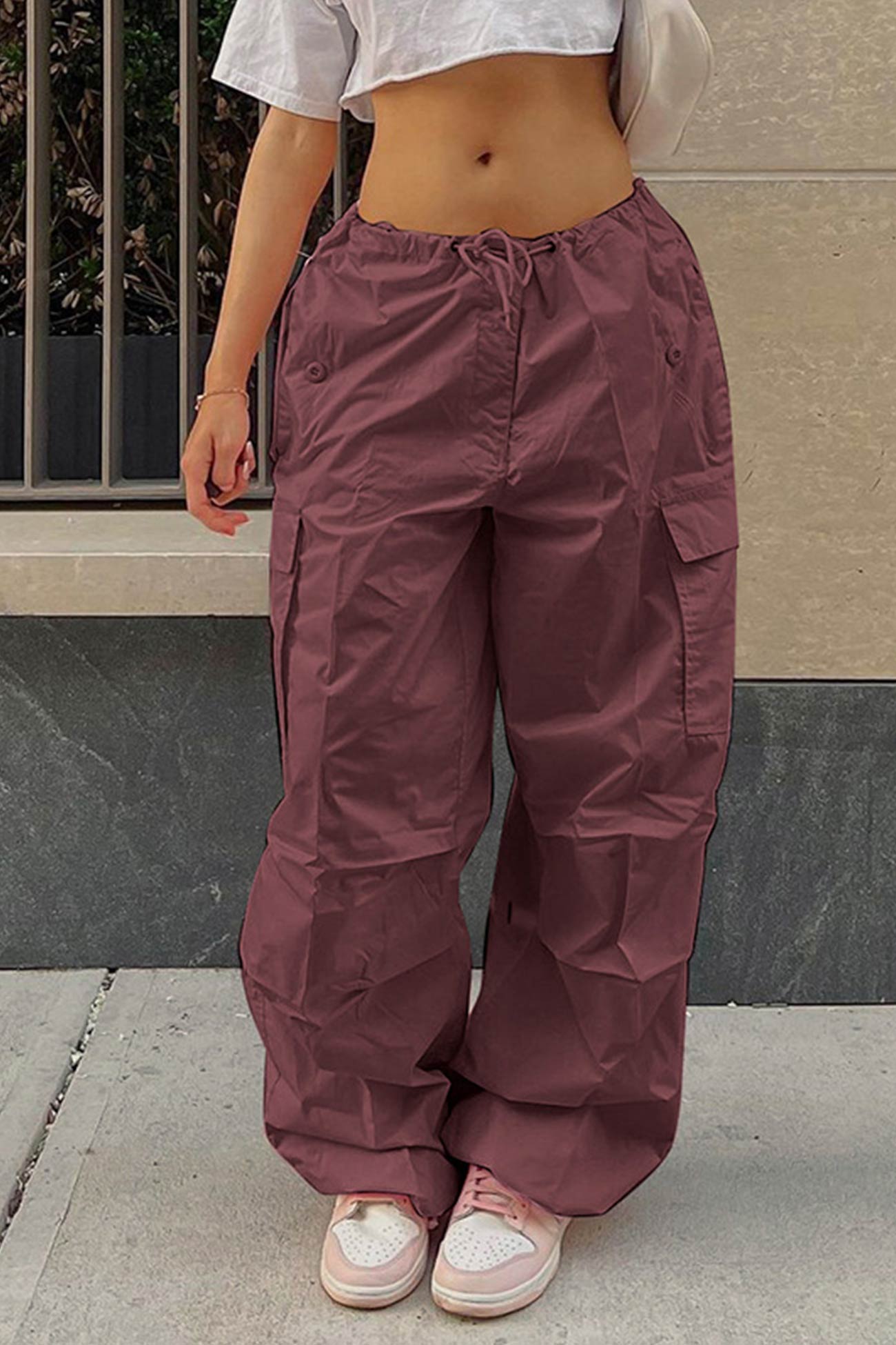 Valeria | Solid color high waist cargo pants