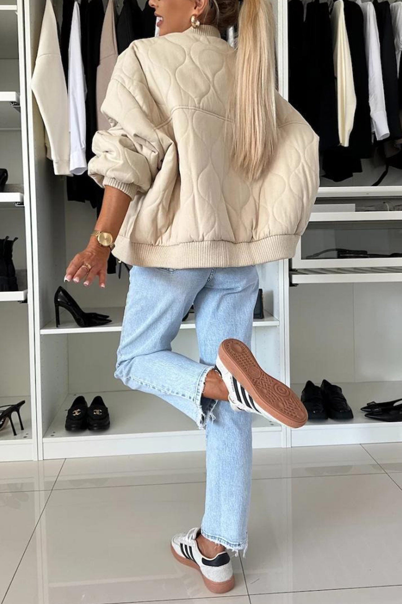 Klara | Solid color bomber jacket with button placket