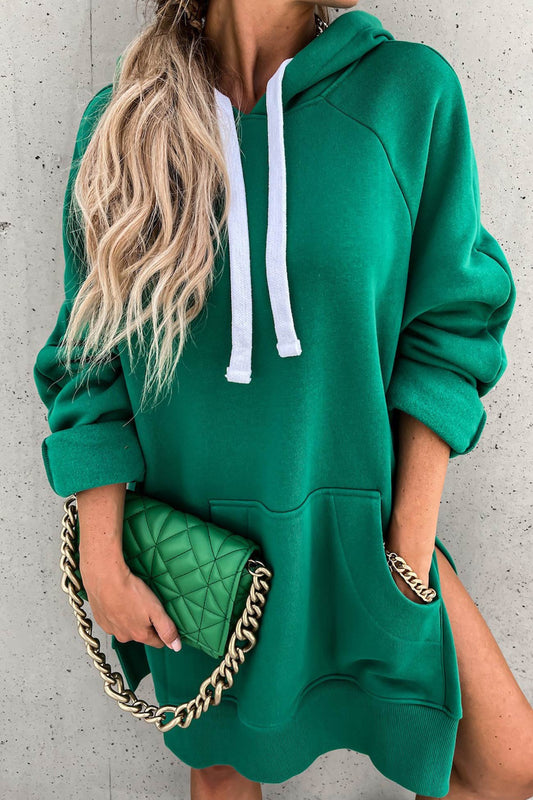 Cecilia | Solid color mid-length hoodie with slit