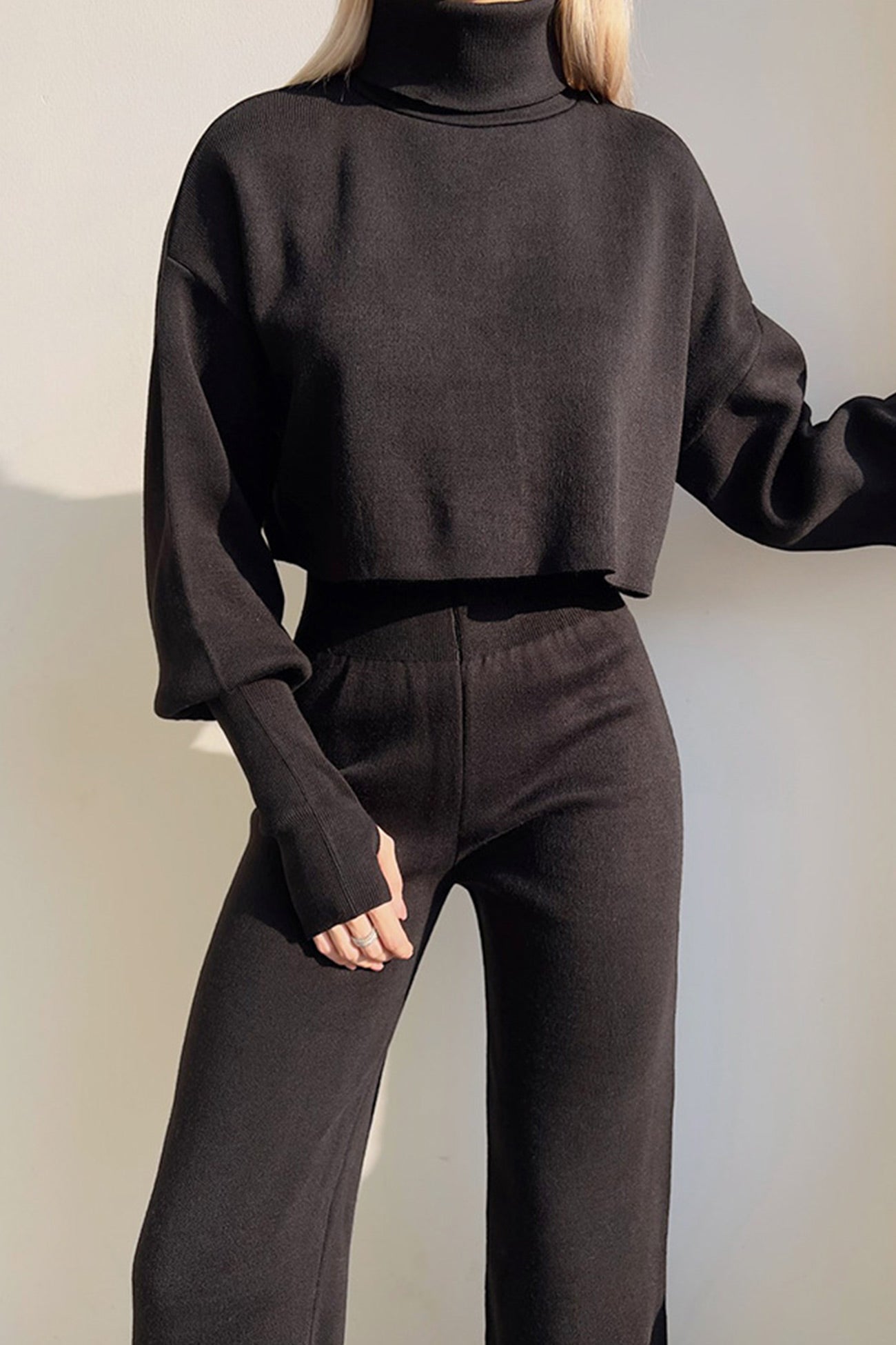 Fabiana | Solid high neck crop top long pants set