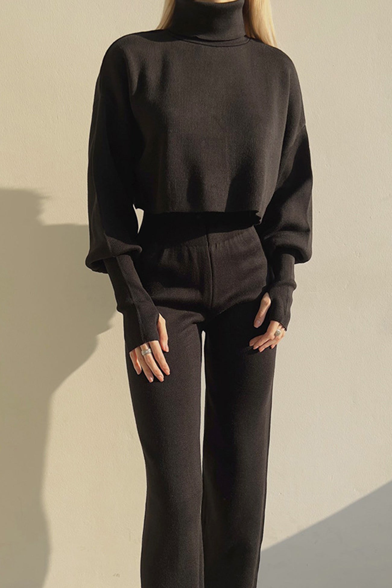Fabiana | Solid high neck crop top long pants set