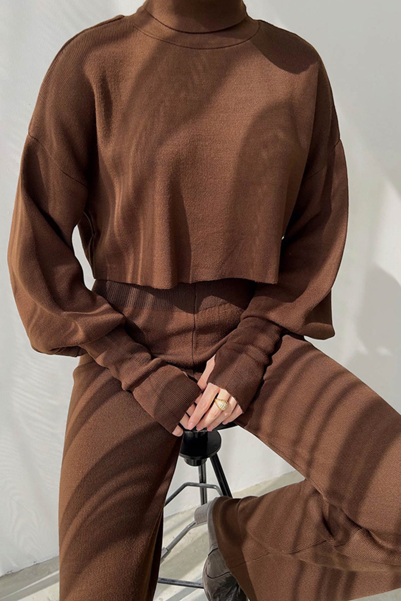 Fabiana | Solid high neck crop top long pants set