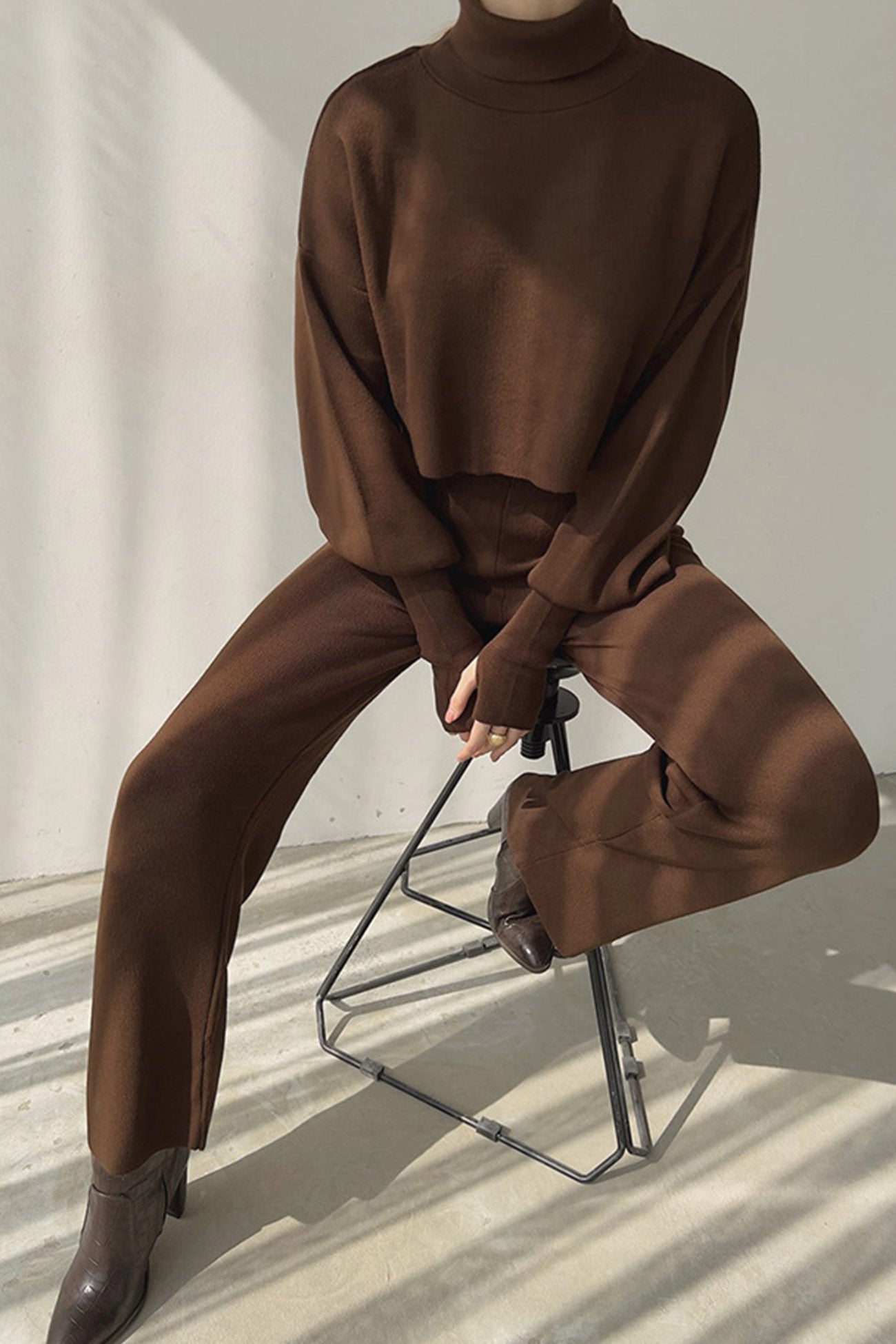 Fabiana | Solid high neck crop top long pants set