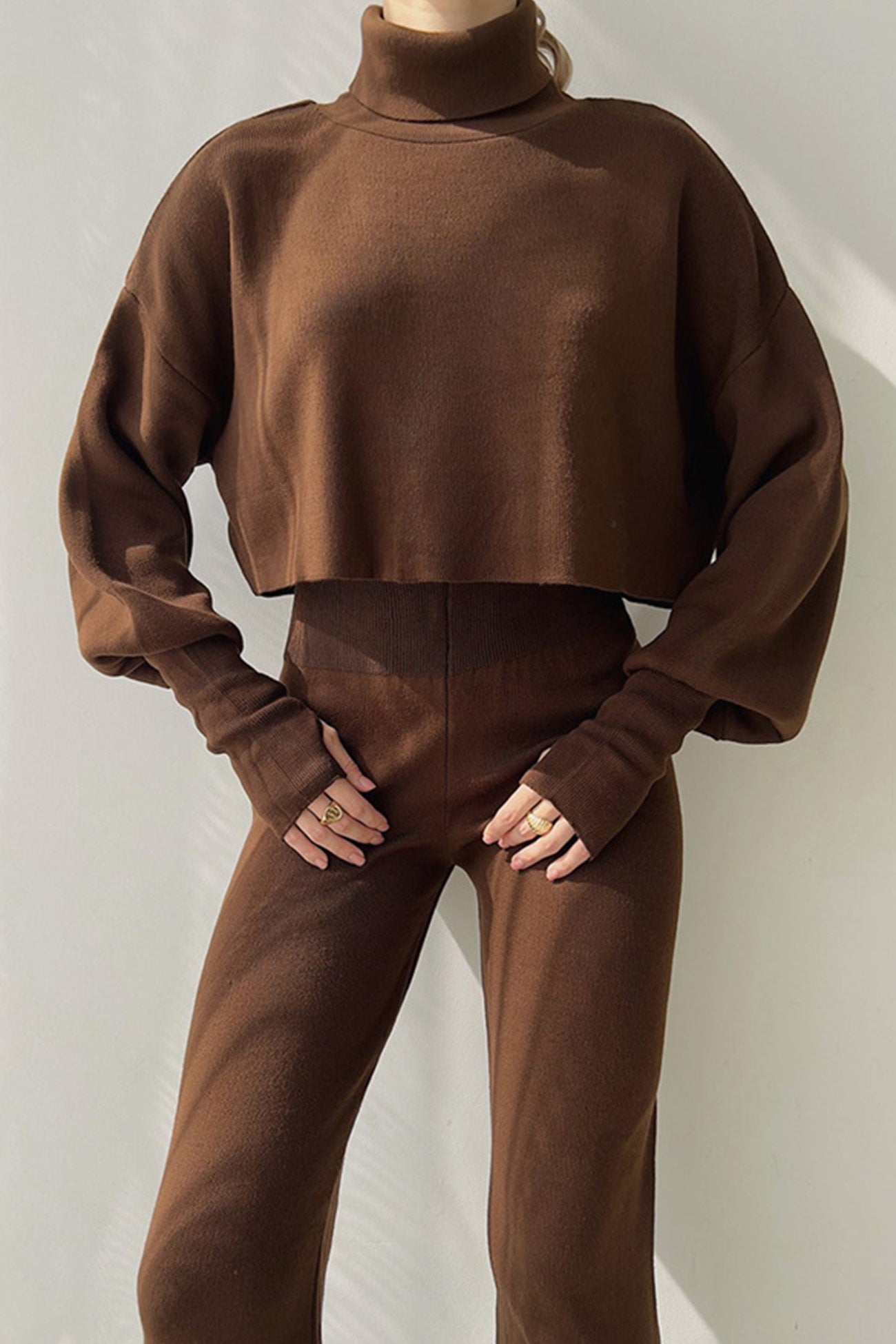 Fabiana | Solid high neck crop top long pants set