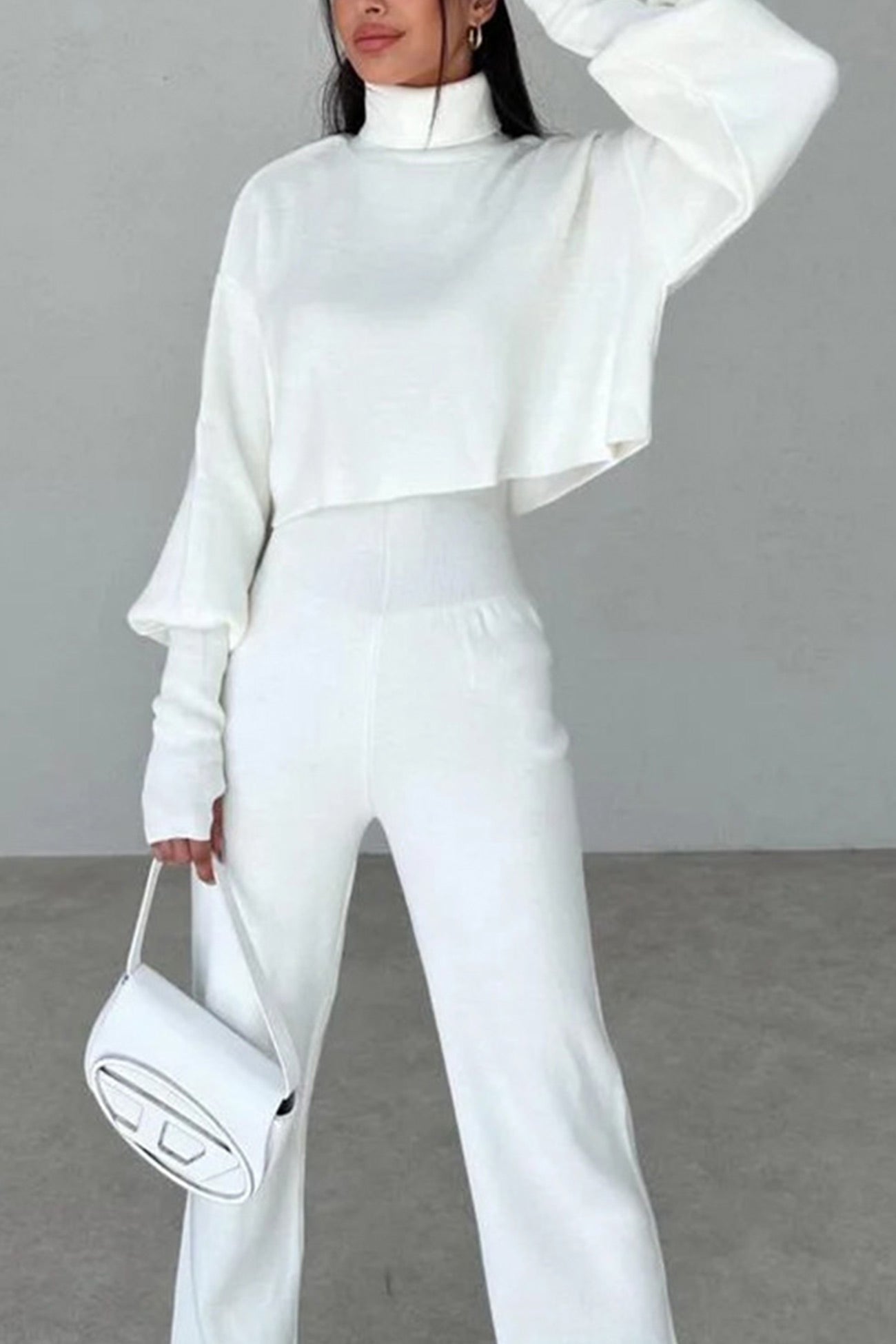 Fabiana | Solid high neck crop top long pants set
