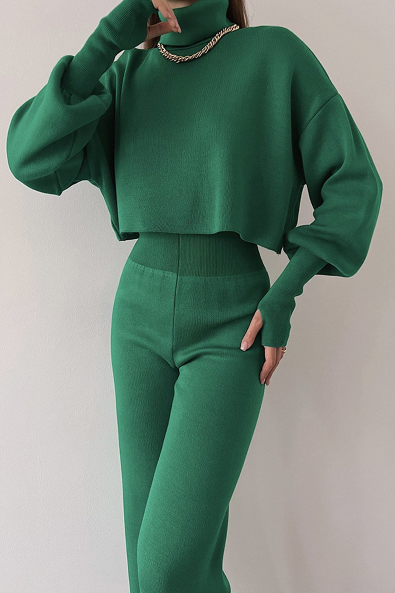 Fabiana | Solid high neck crop top long pants set