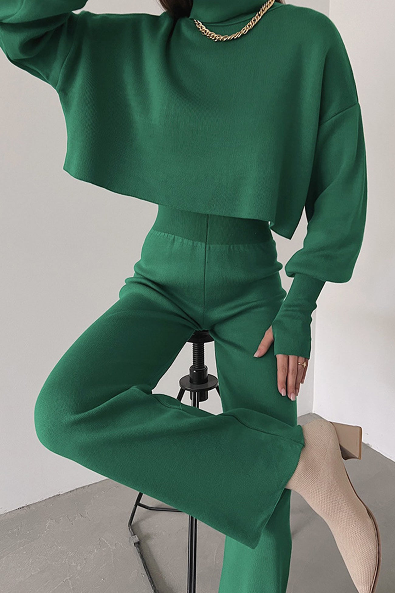 Fabiana | Solid high neck crop top long pants set