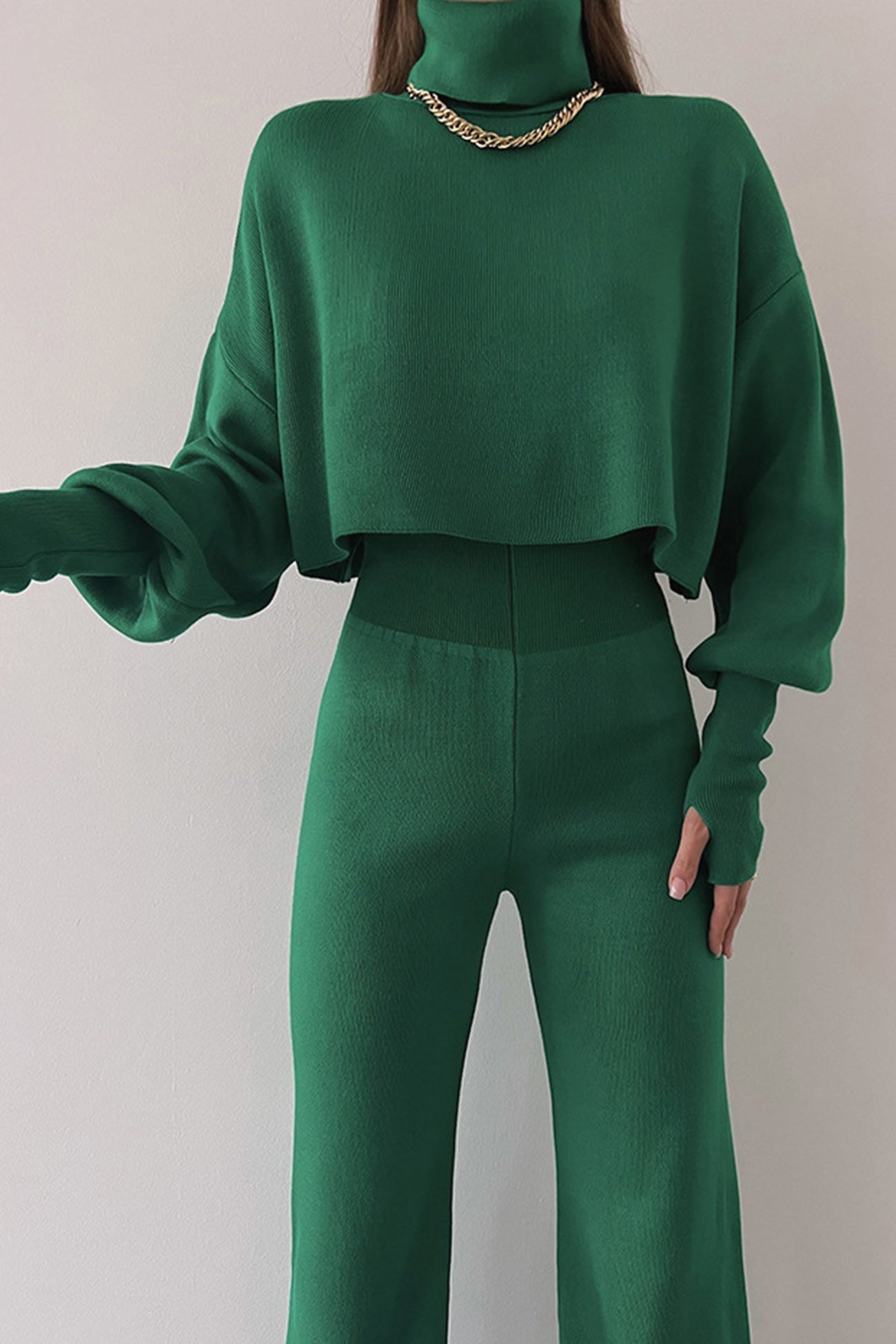 Fabiana | Solid high neck crop top long pants set