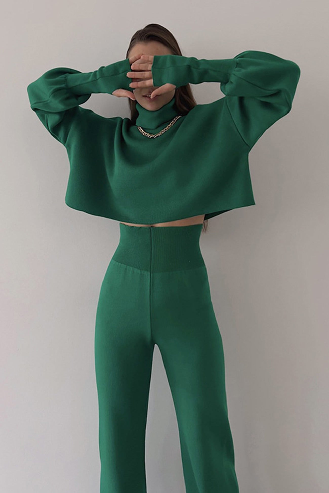 Fabiana | Solid high neck crop top long pants set