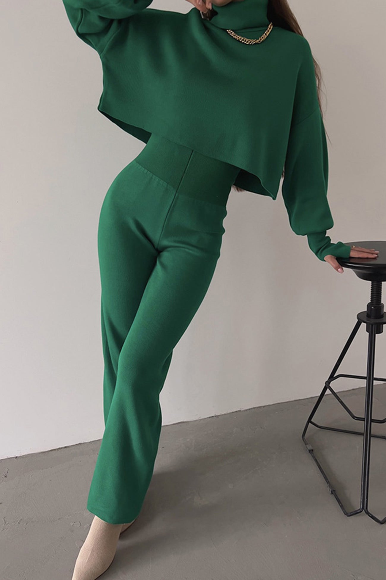 Fabiana | Solid high neck crop top long pants set