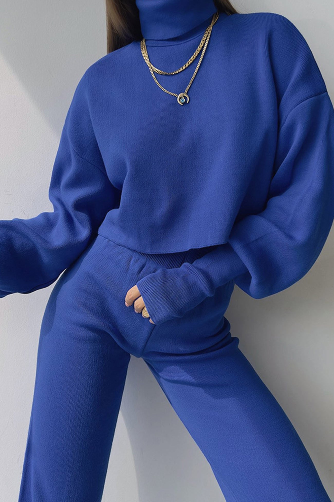 Fabiana | Solid high neck crop top long pants set