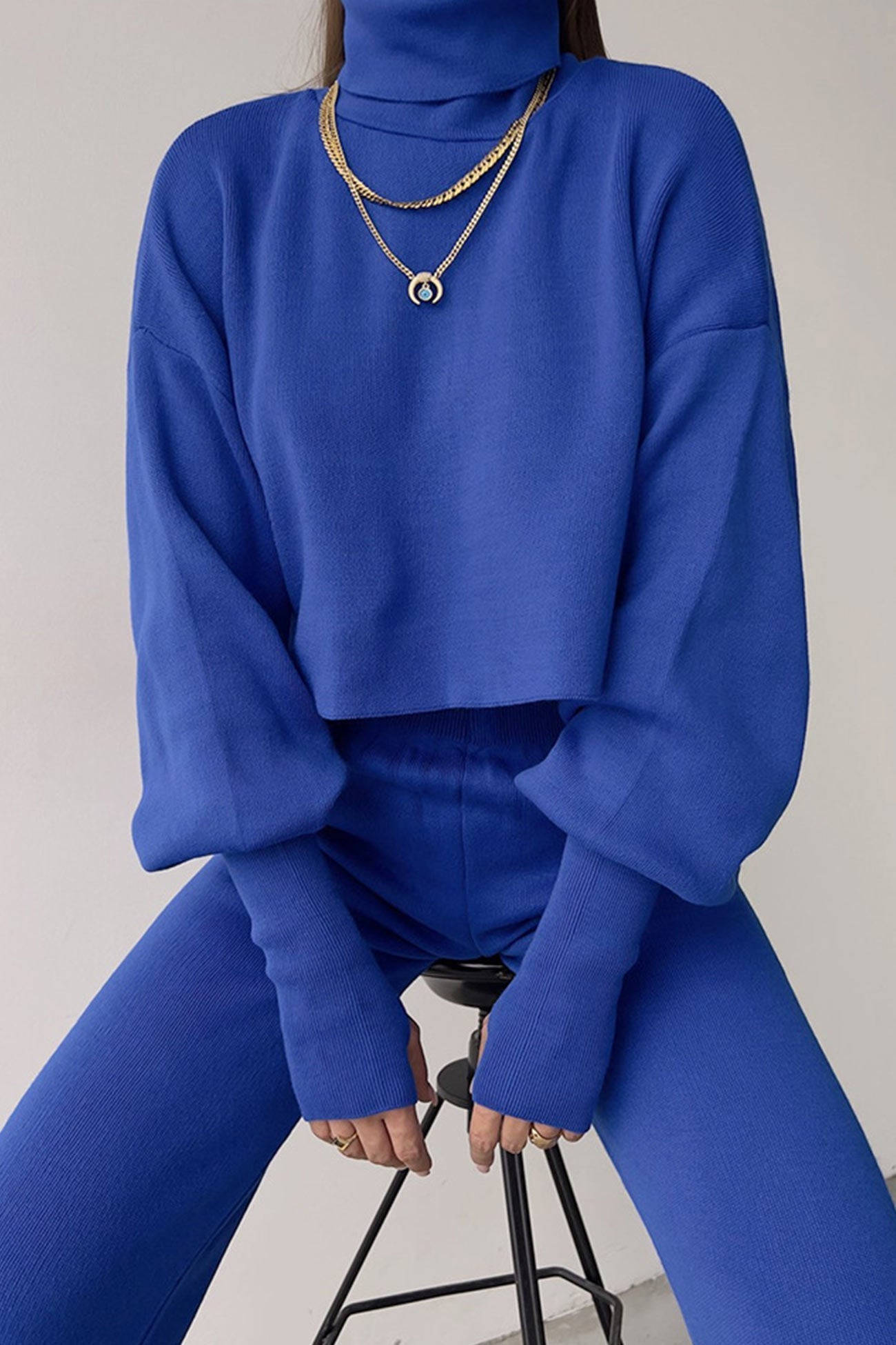 Fabiana | Solid high neck crop top long pants set