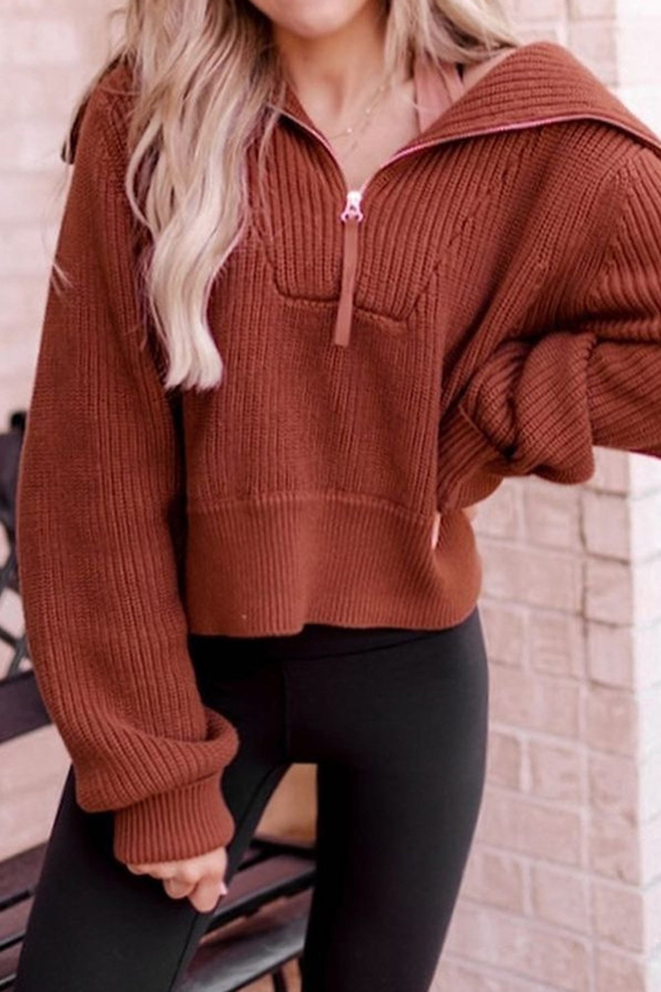 Marina | Solid lapel zip sweater