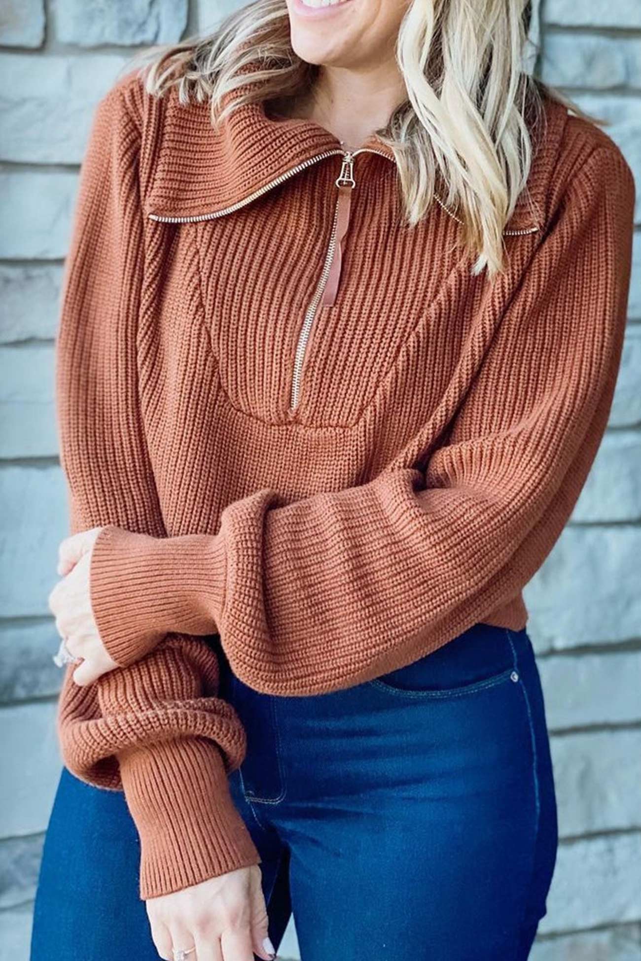 Marina | Solid lapel zip sweater