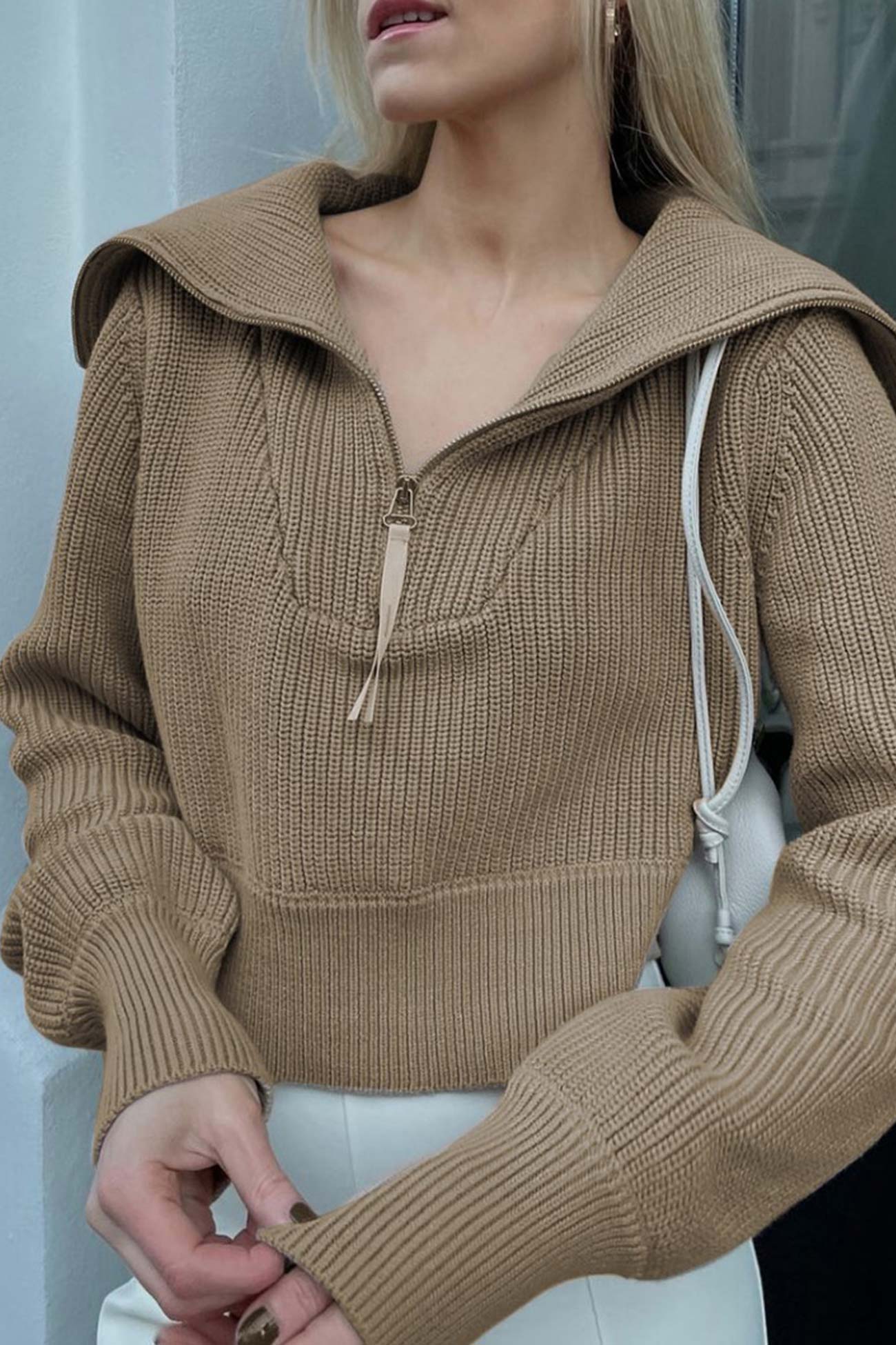 Marina | Solid lapel zip sweater