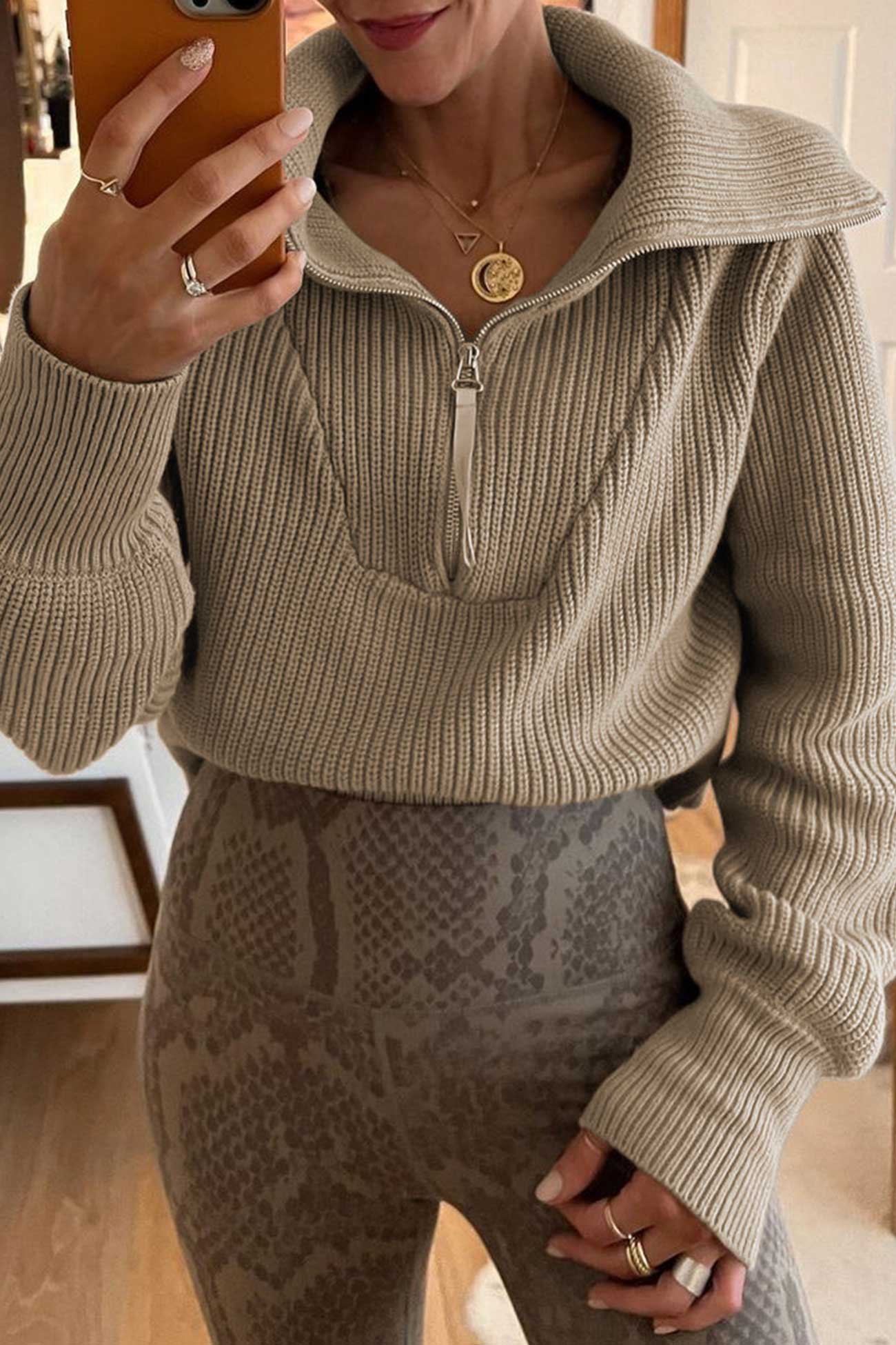 Marina | Solid lapel zip sweater